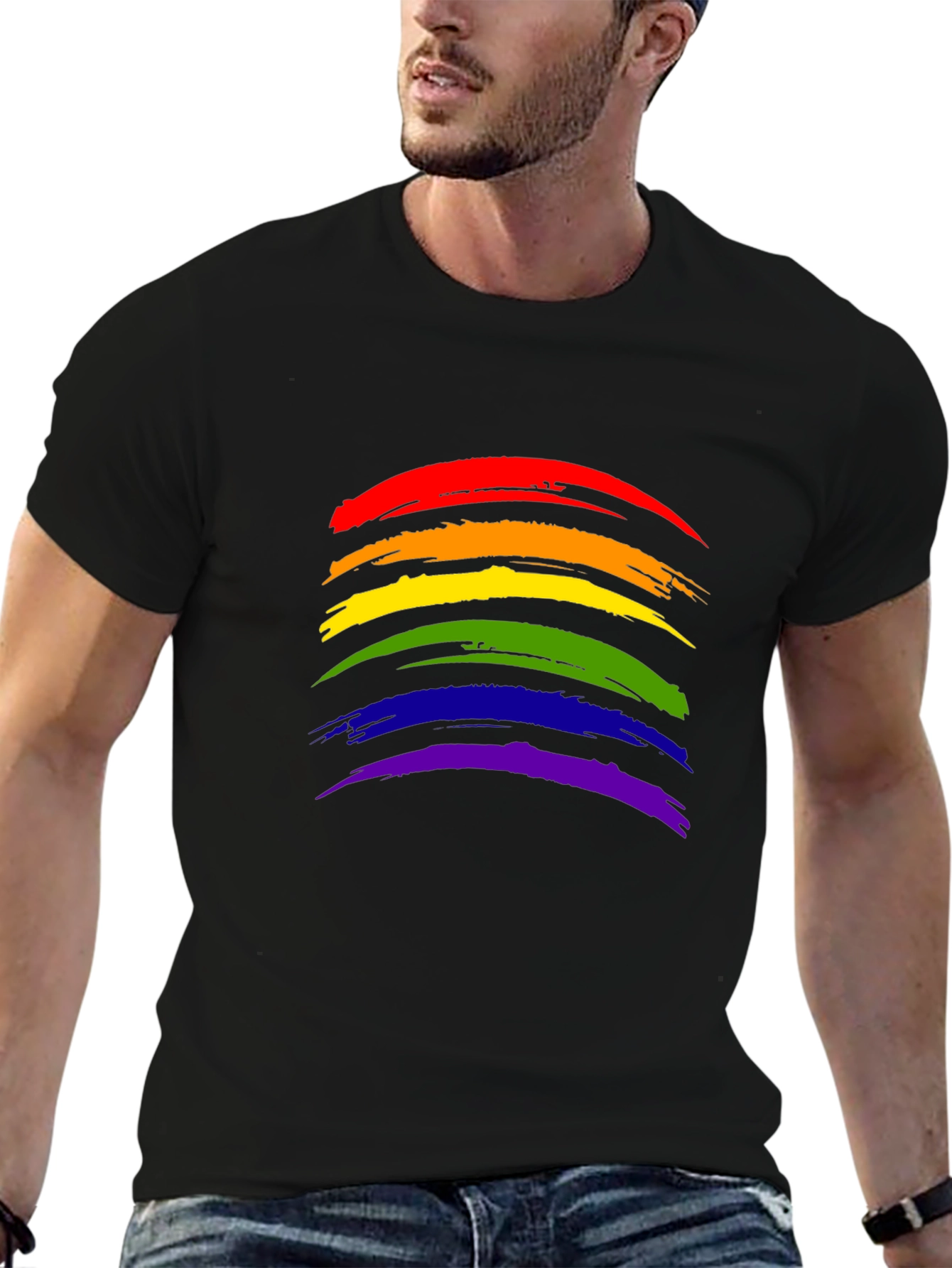 Pride Rainbow Brushstroke Black T-Shirt