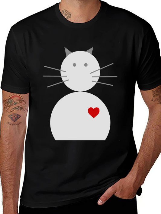 Cute Cat with Heart Black T-Shirt