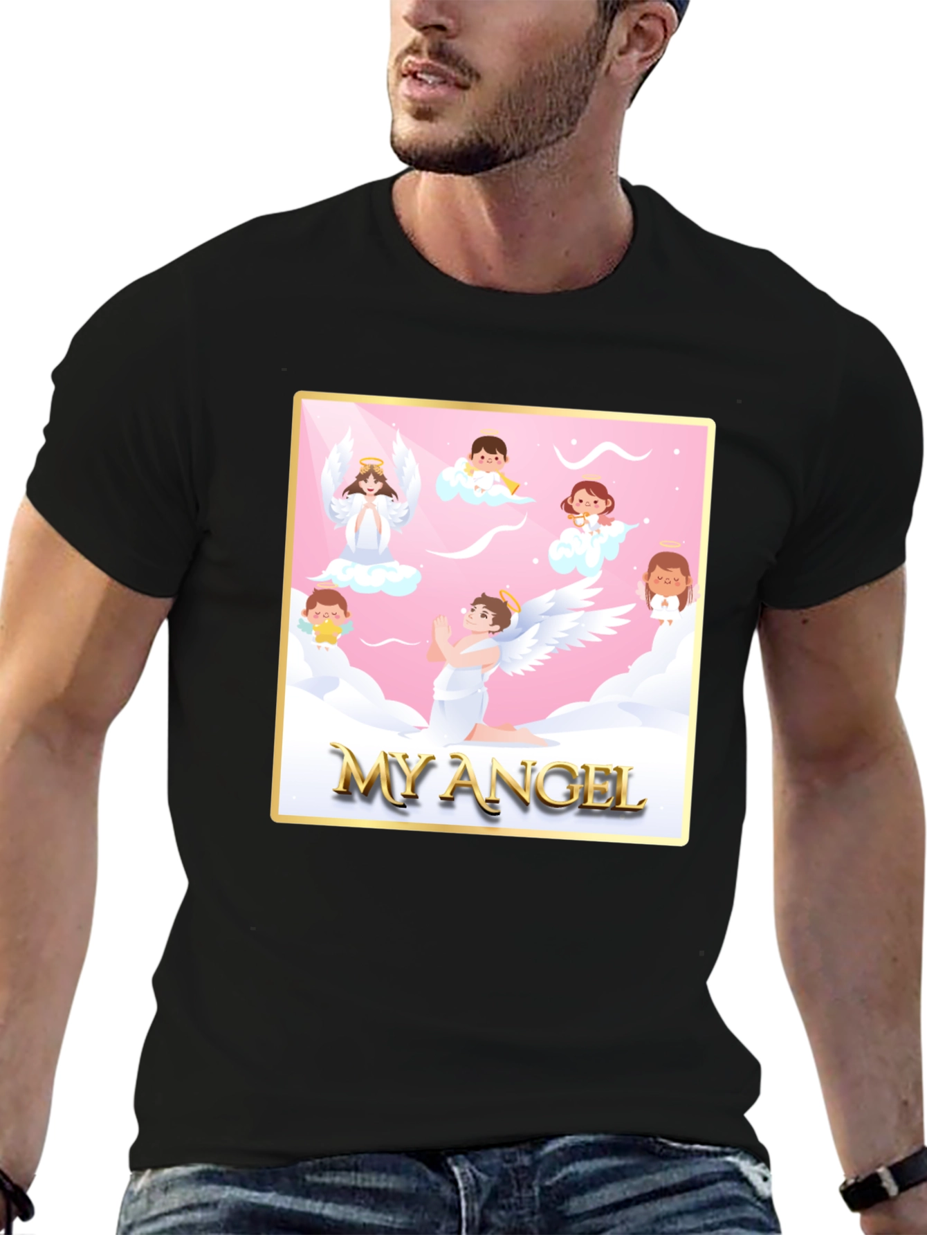 My Angel Graphic Tee - Black Crew Neck T-Shirt