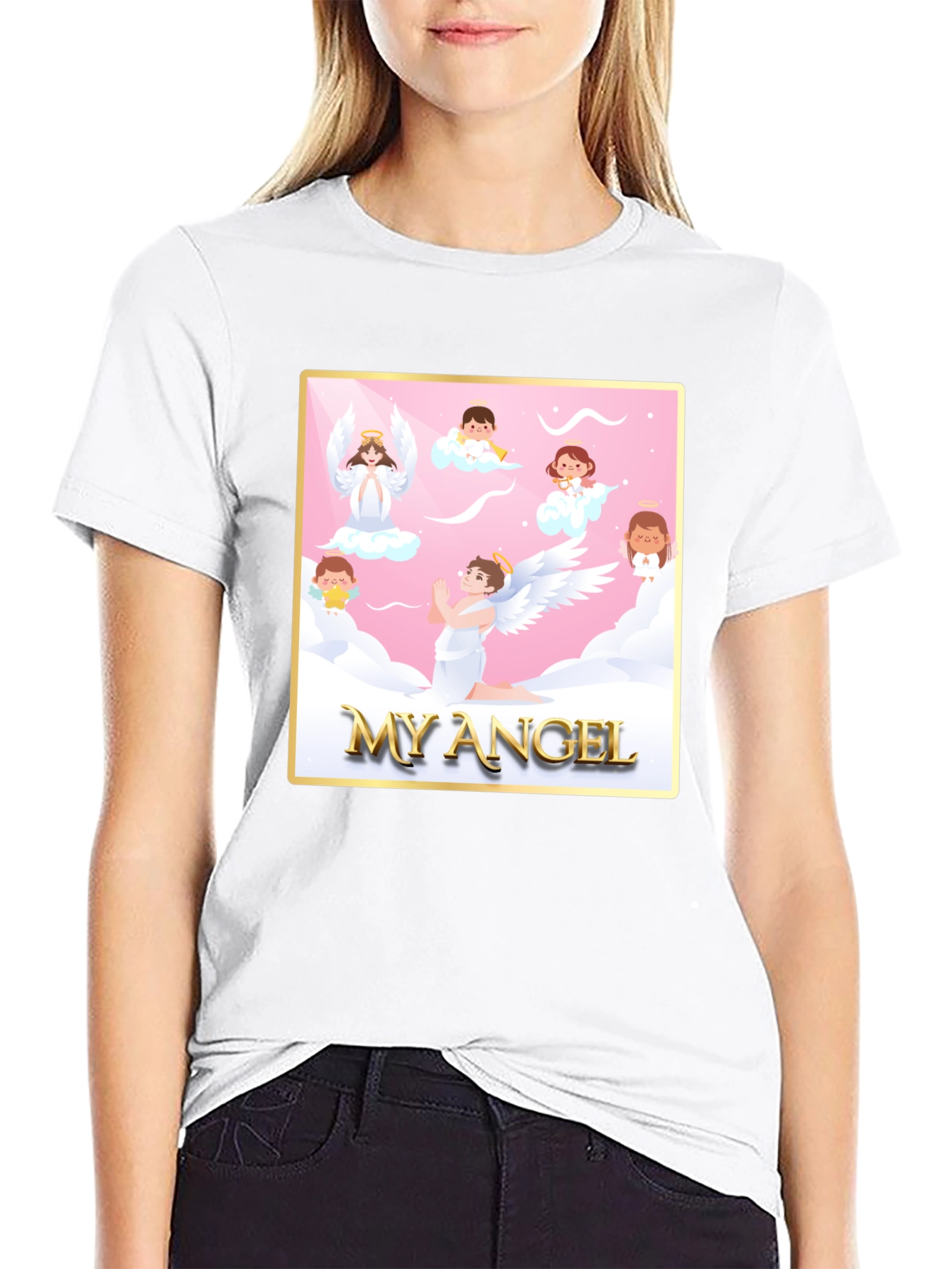 My Angel Graphic Tee - Black Crew Neck T-Shirt