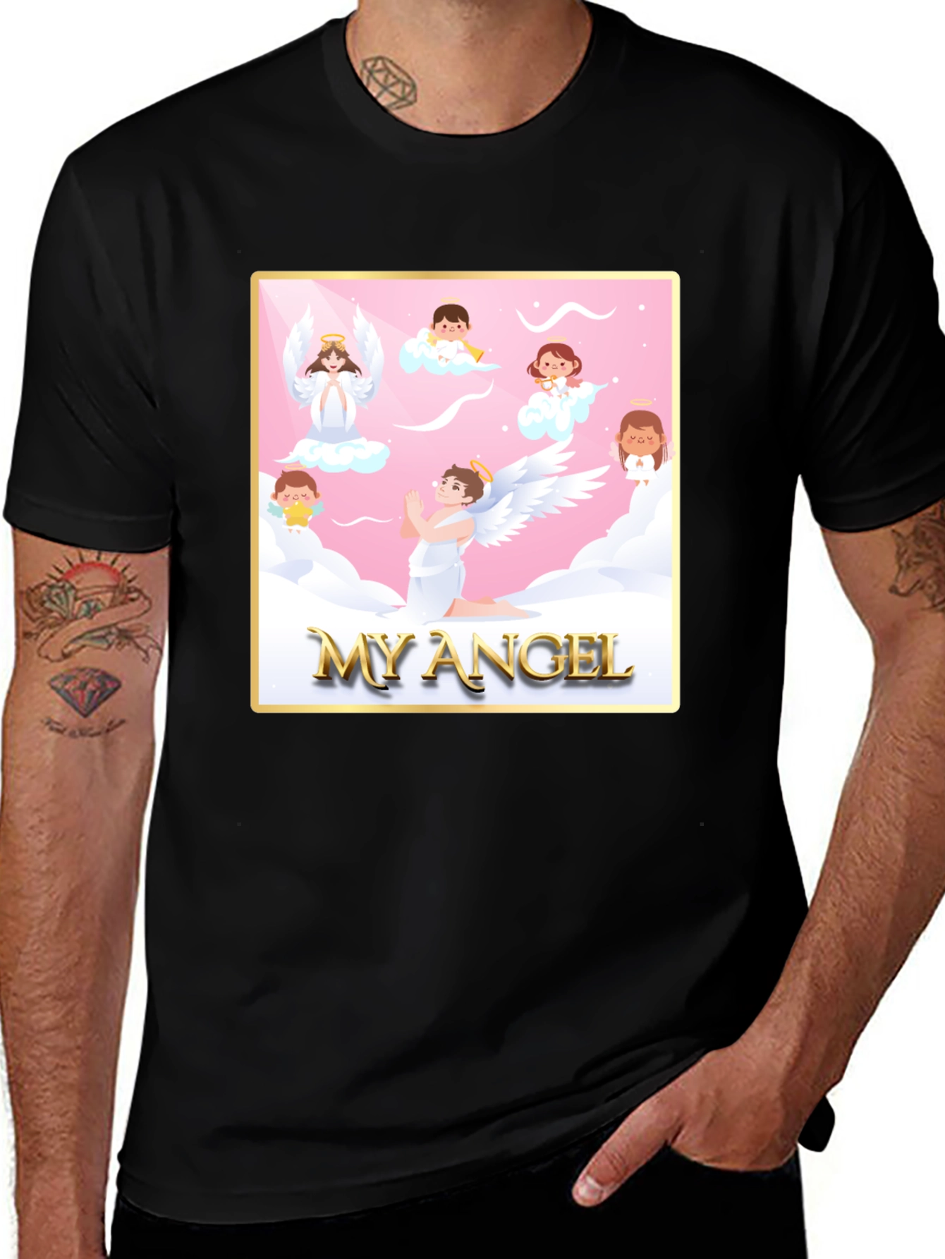 My Angel Graphic Tee - Black Crew Neck T-Shirt