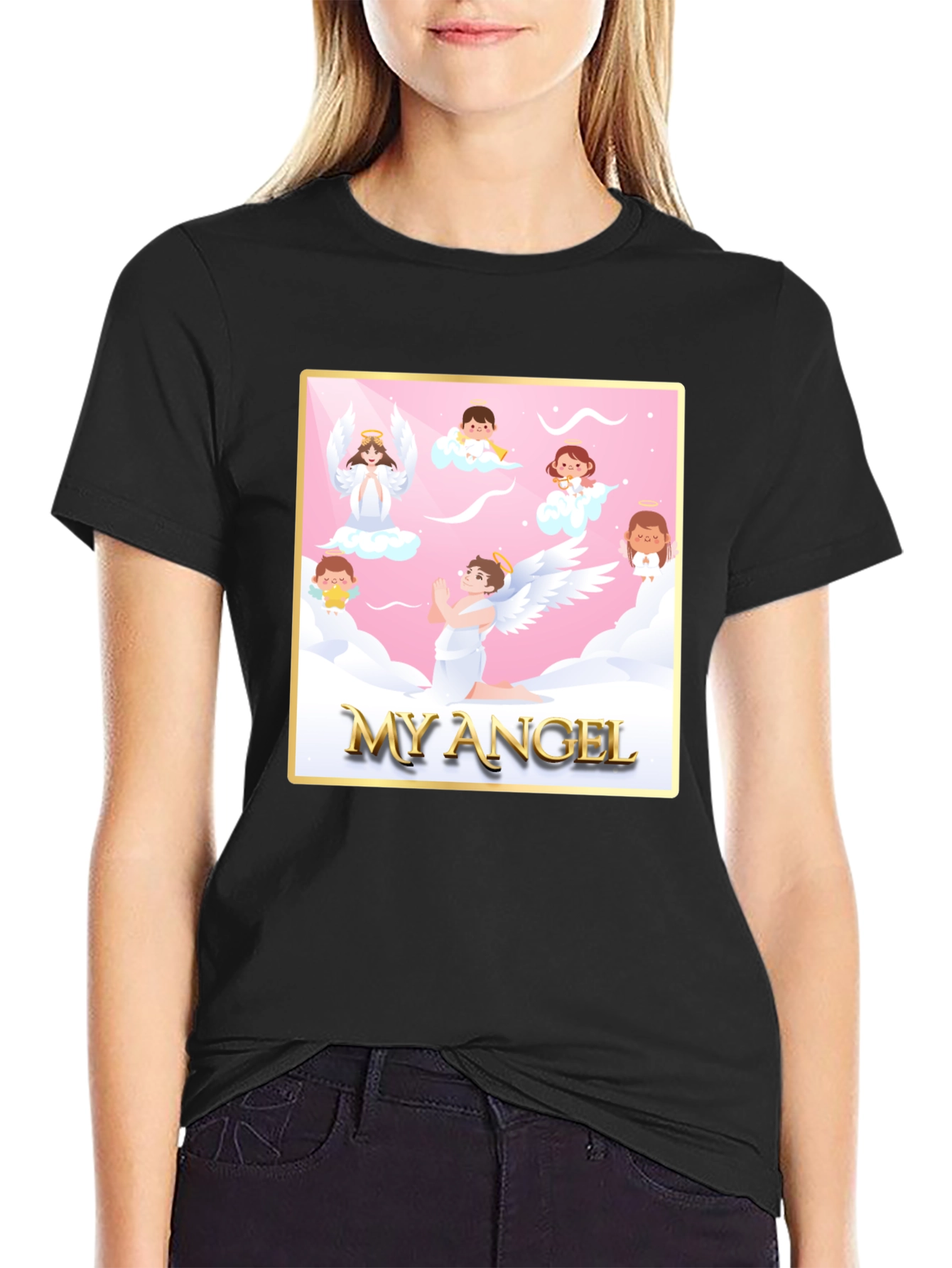 My Angel Graphic Tee - Black Crew Neck T-Shirt