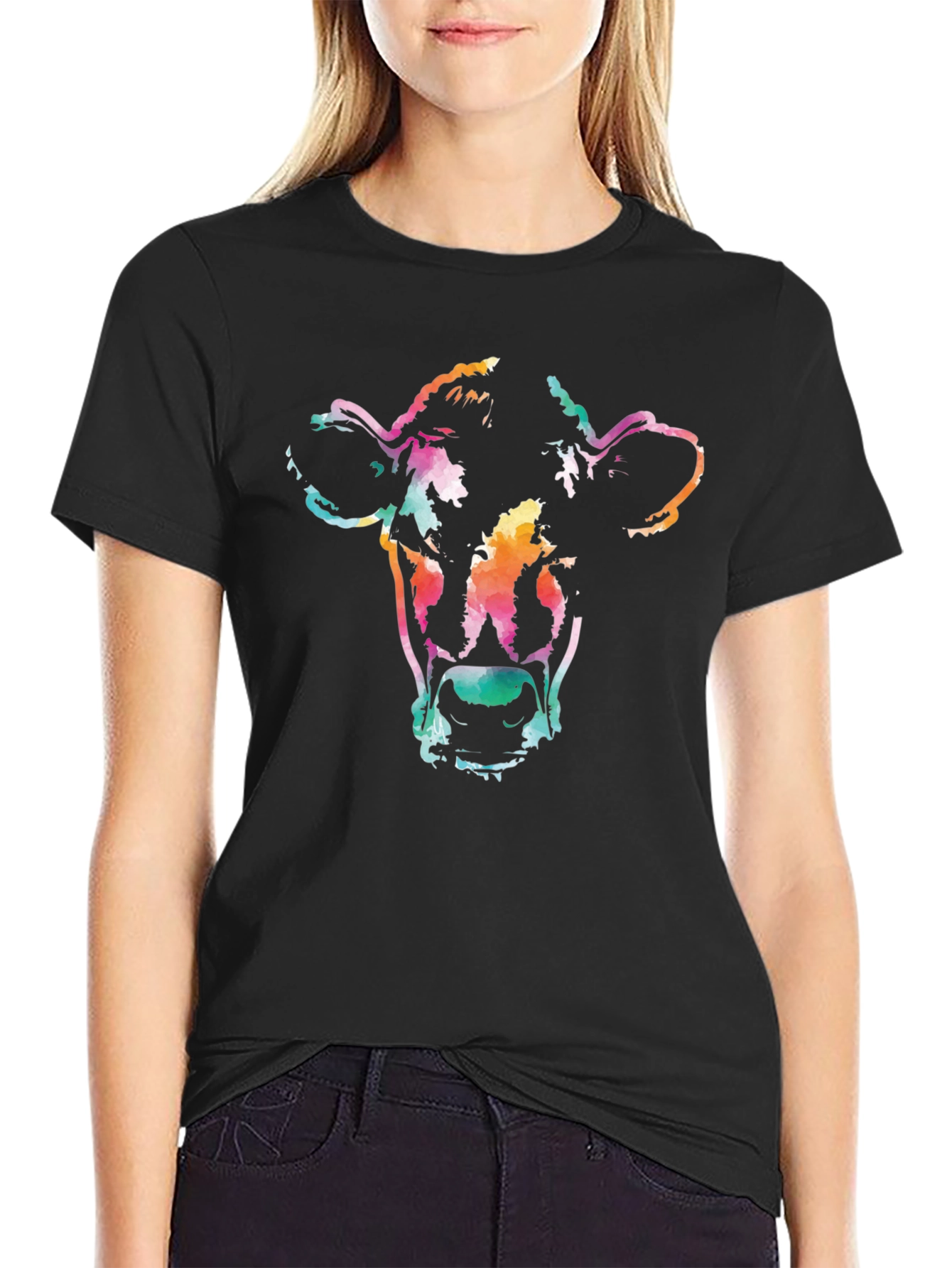 Vibrant Cow Graphic Tee - Unisex Black T-Shirt