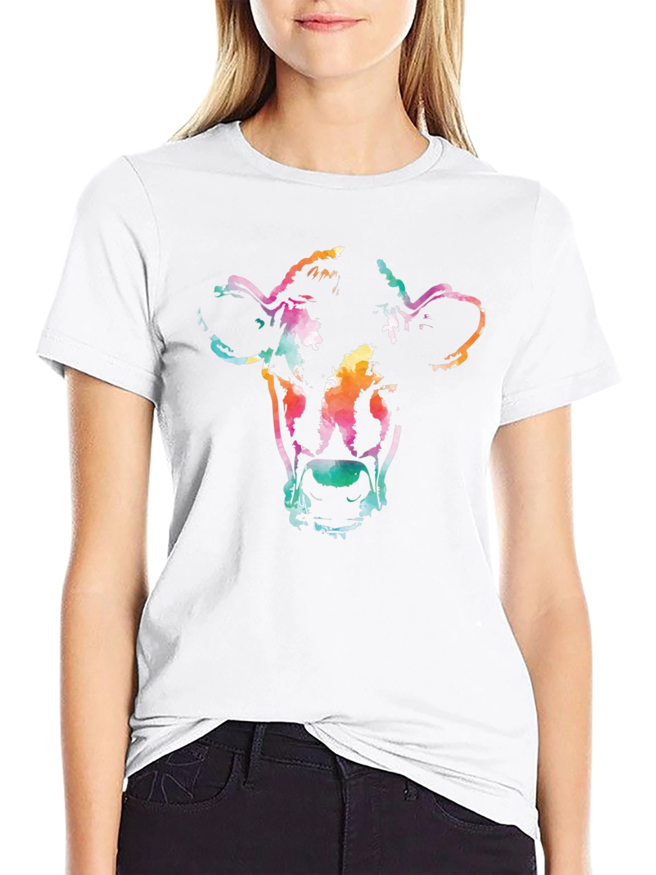 Vibrant Cow Graphic Tee - Unisex Black T-Shirt