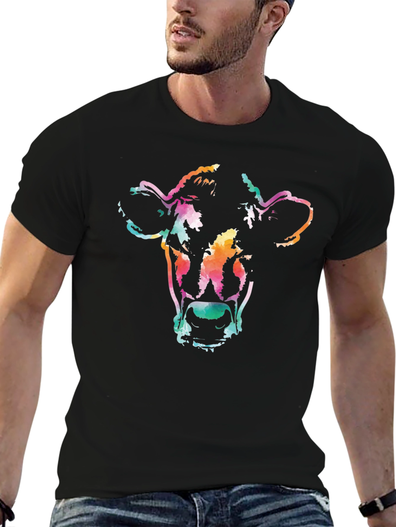Vibrant Cow Graphic Tee - Unisex Black T-Shirt
