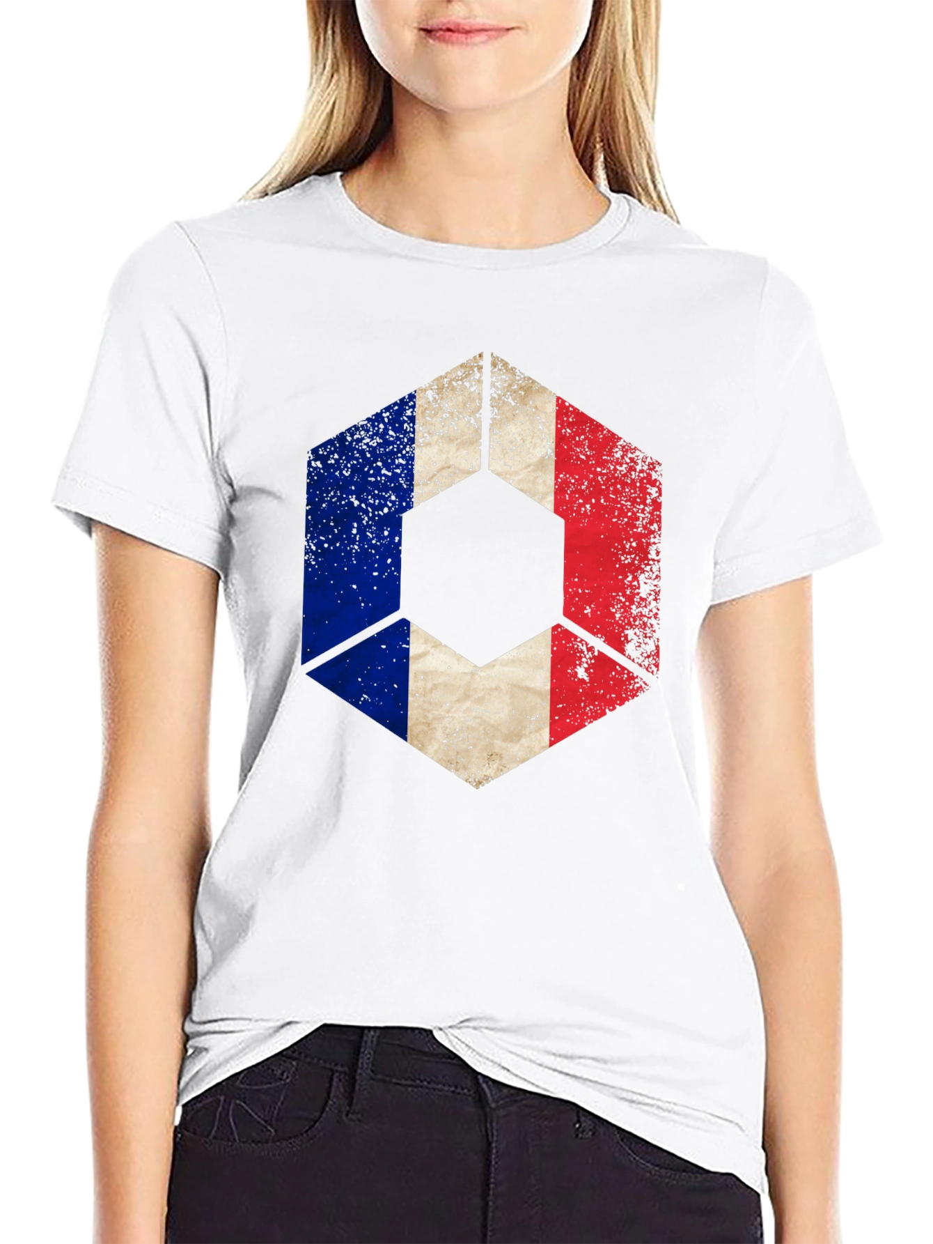 French Flag Hexagon Graphic Tee - Black Casual Shirt