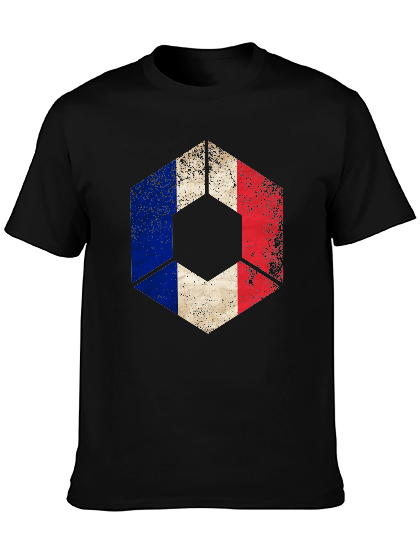 French Flag Hexagon Graphic Tee - Black Casual Shirt