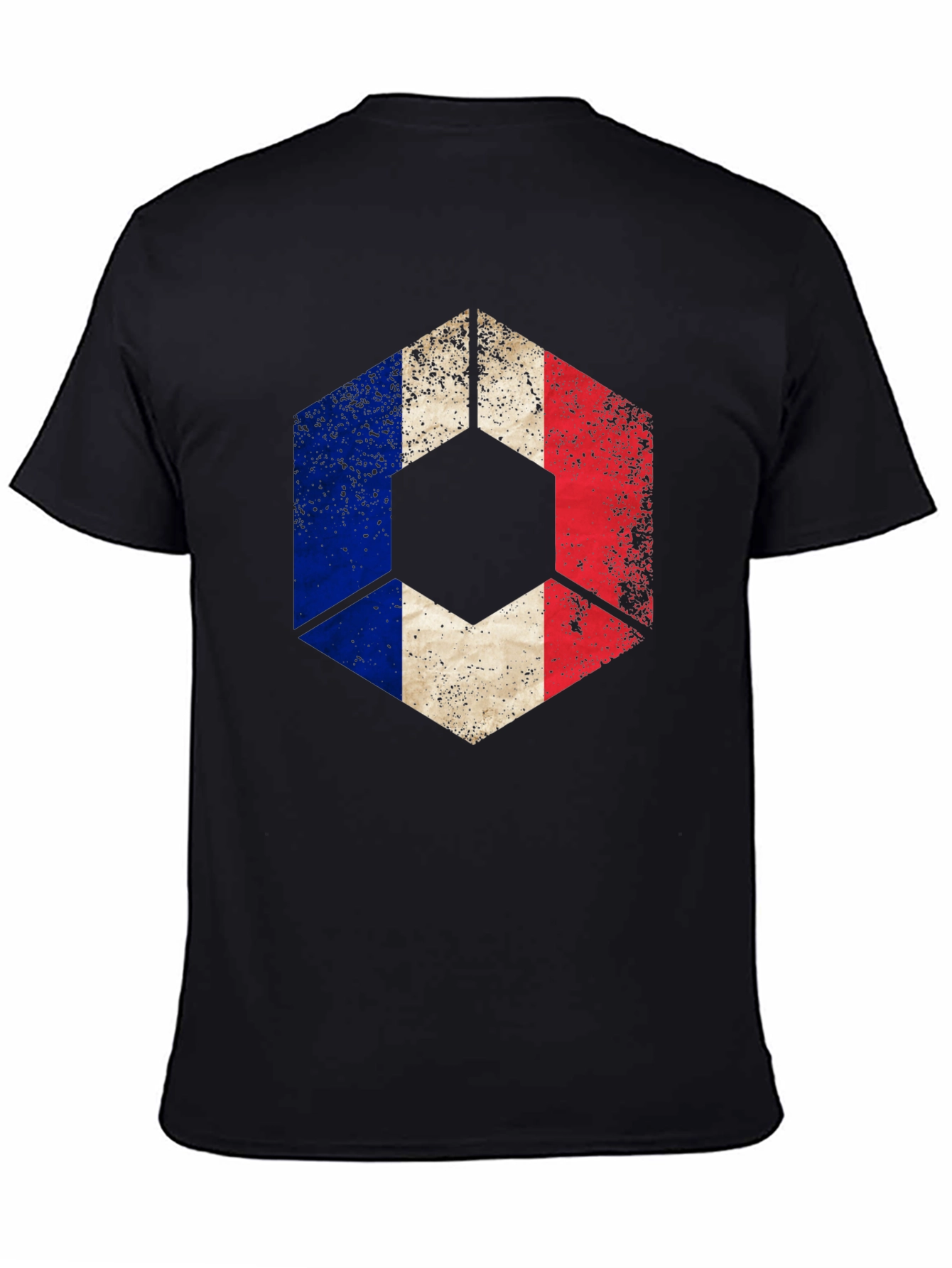 French Flag Hexagon Graphic Tee - Black Casual Shirt