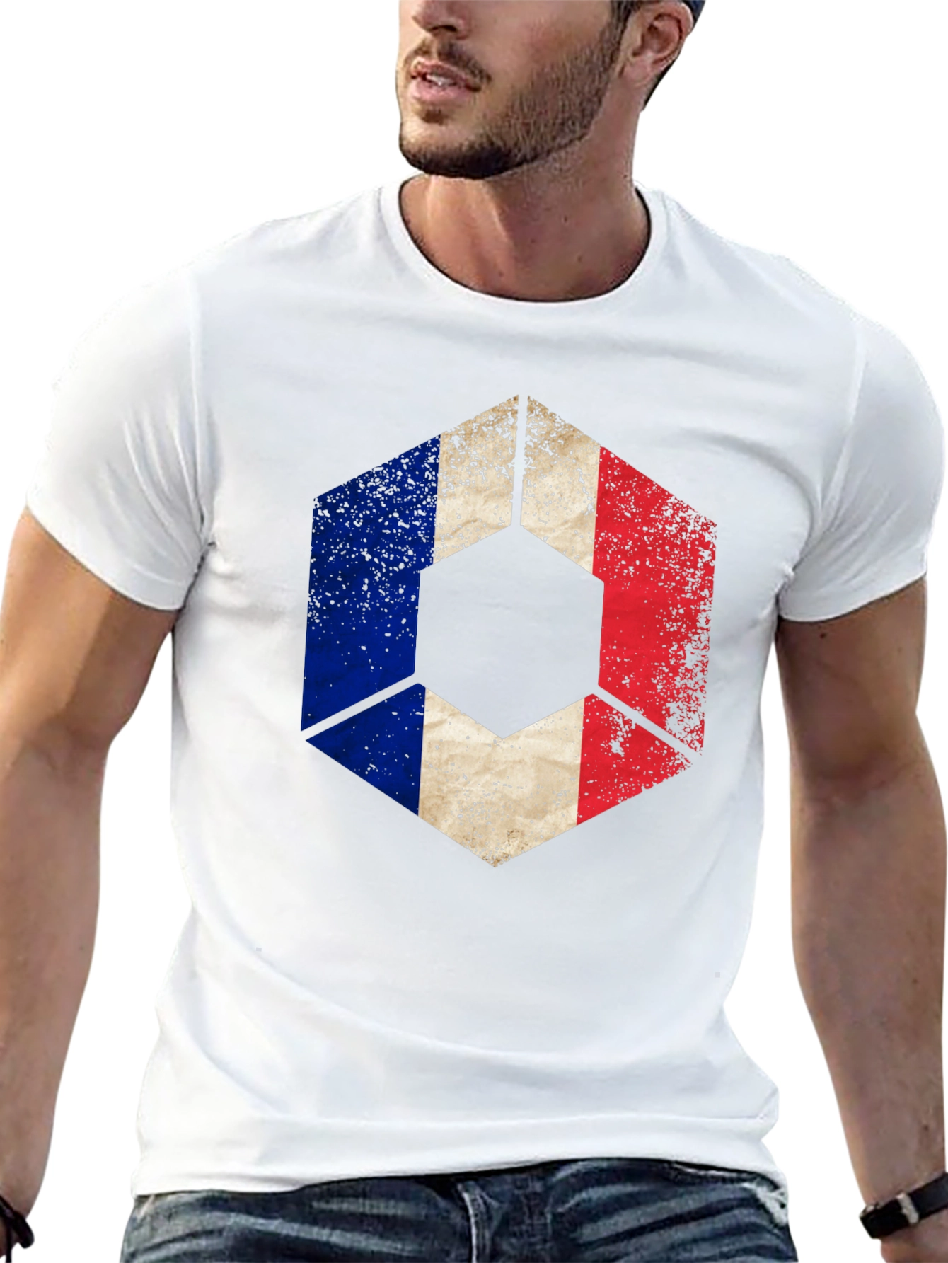French Flag Hexagon Graphic Tee - Black Casual Shirt