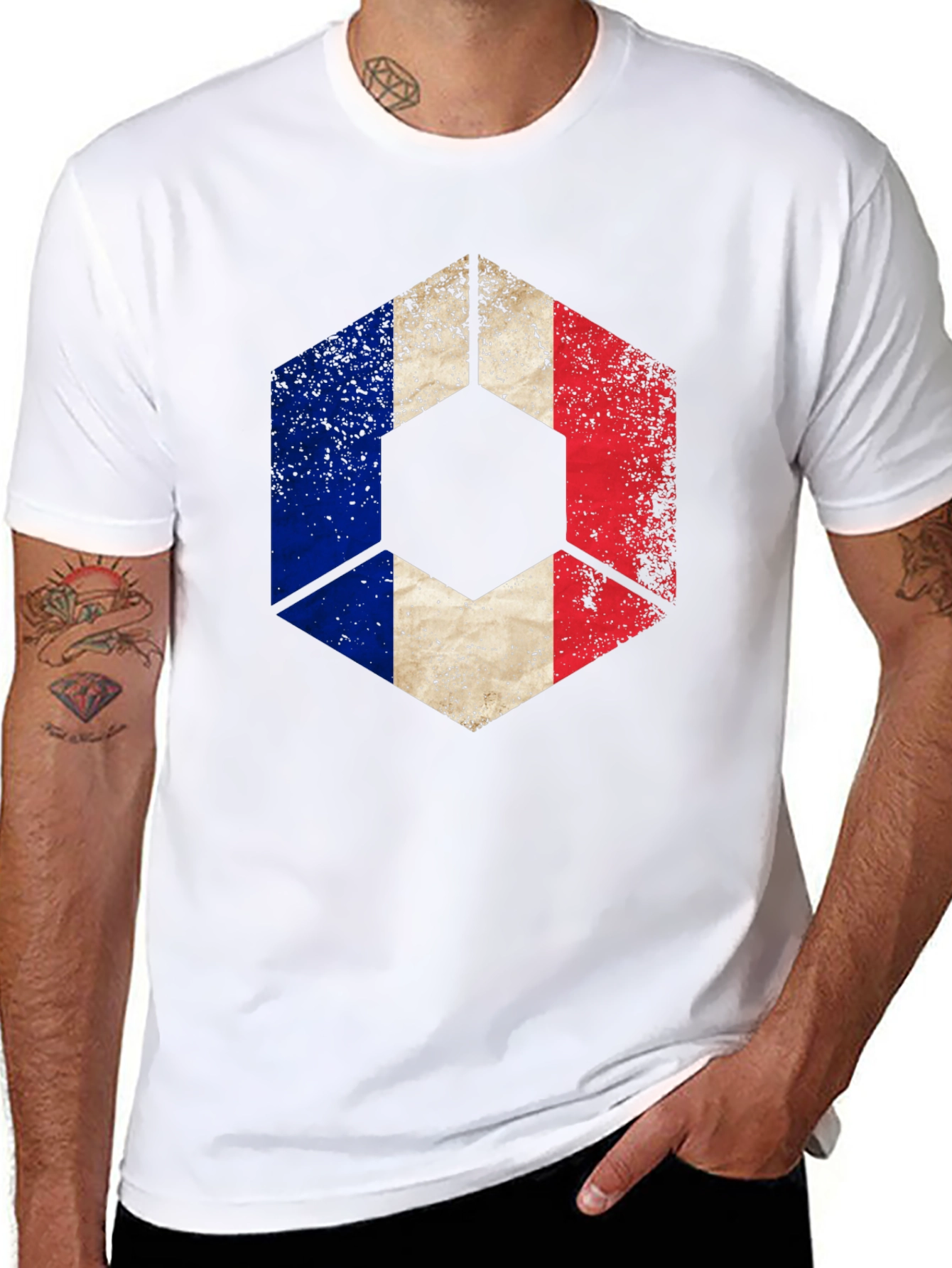 French Flag Hexagon Graphic Tee - Black Casual Shirt