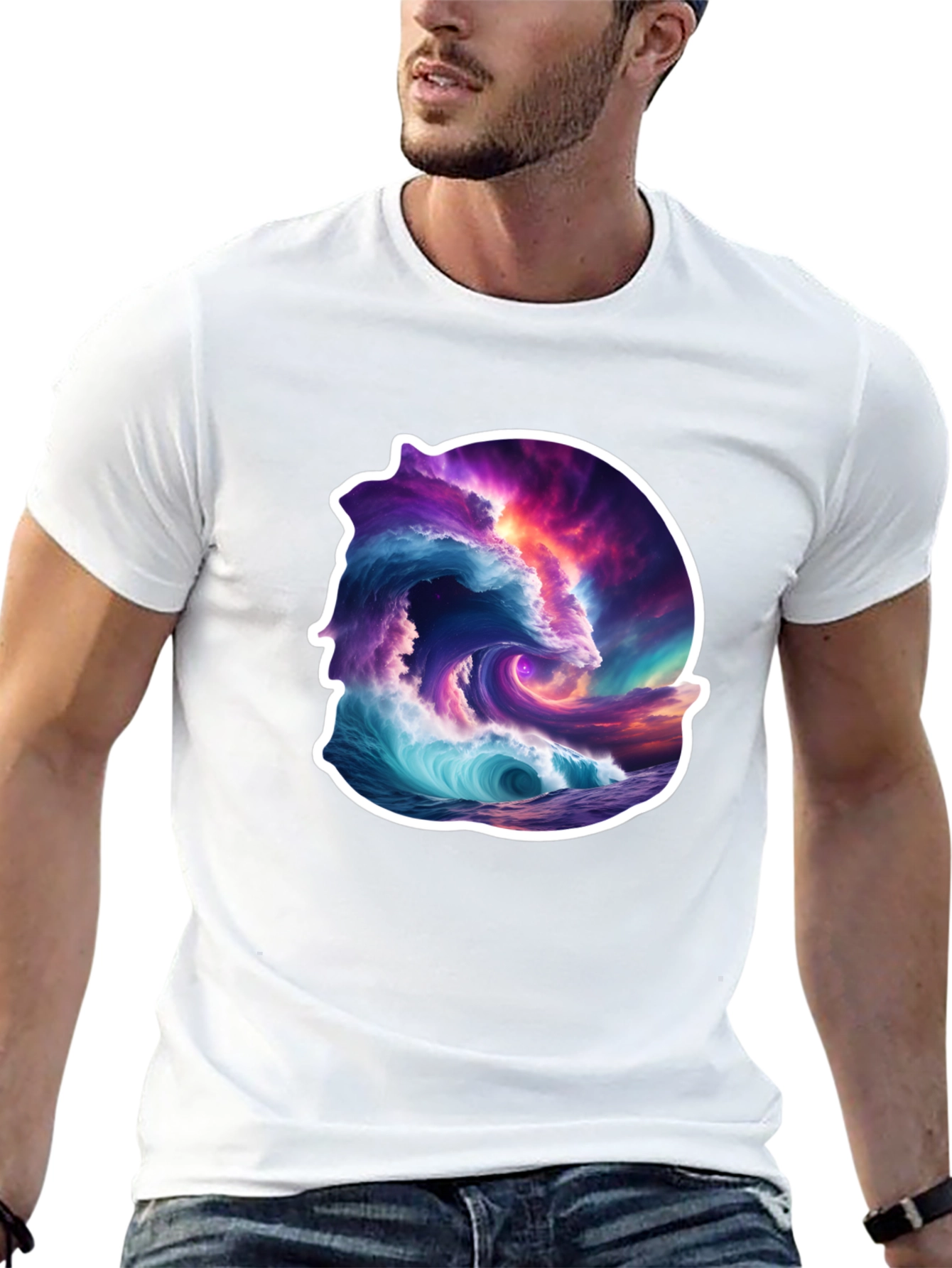 Ocean Wave Art Graphic Black T-Shirt