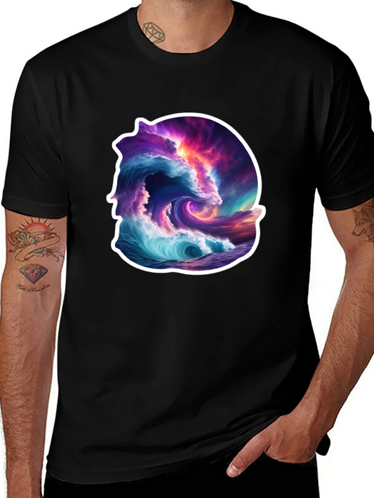 Ocean Wave Art Graphic Black T-Shirt