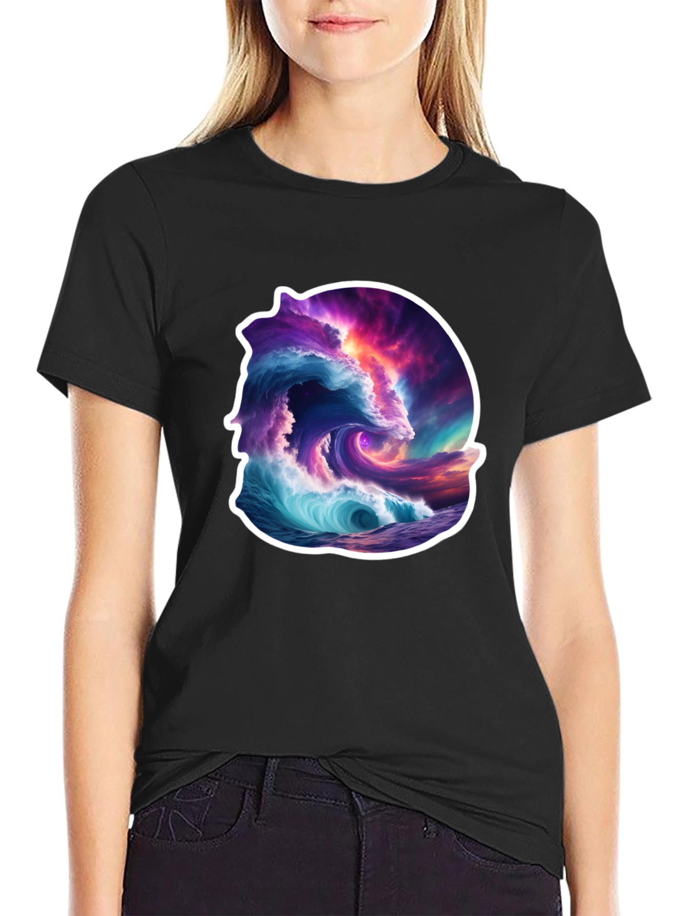 Ocean Wave Art Graphic Black T-Shirt