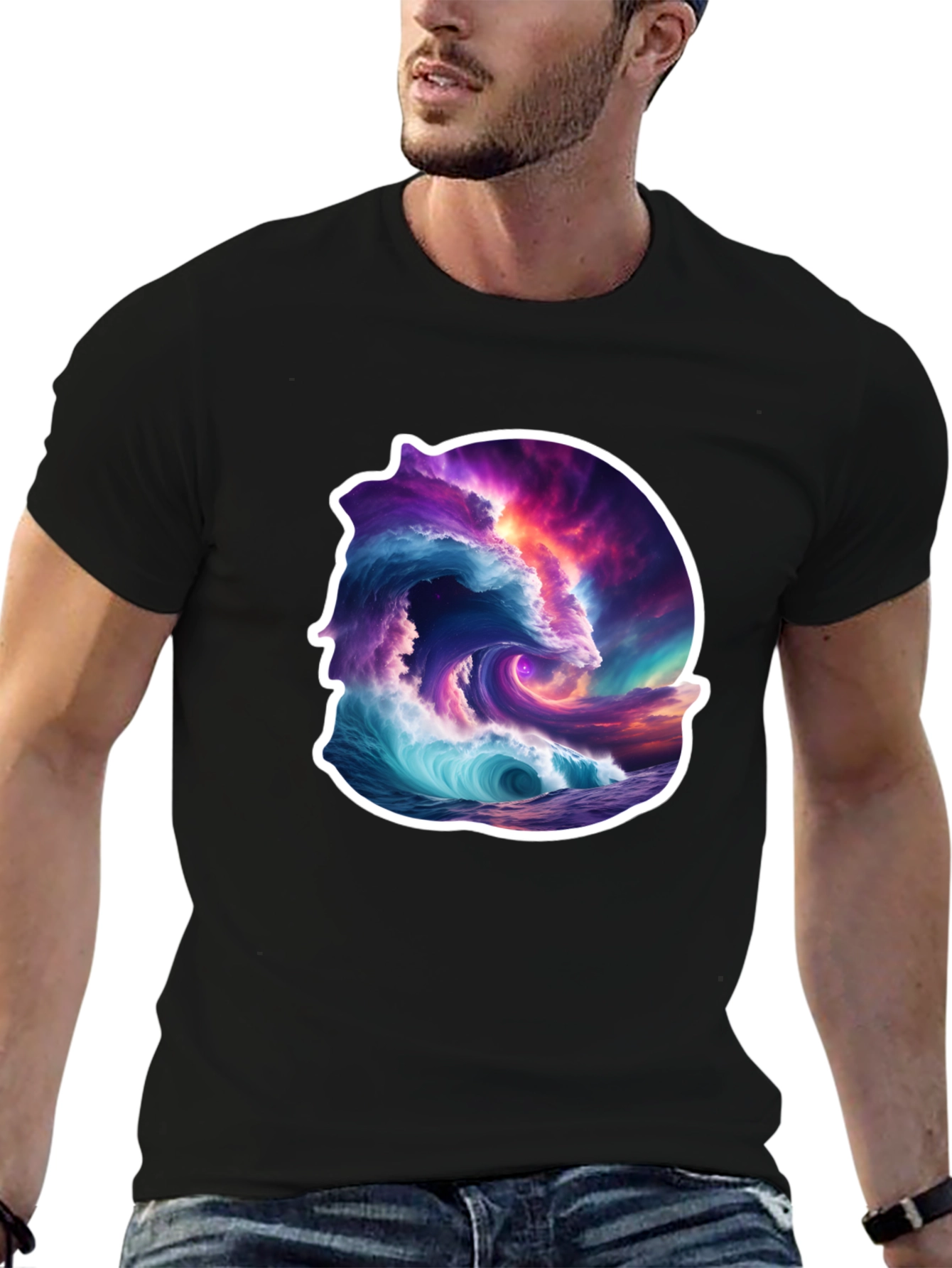 Ocean Wave Art Graphic Black T-Shirt