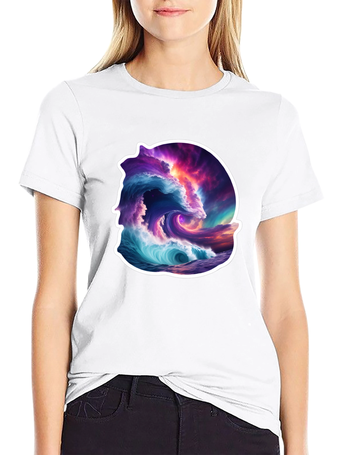 Ocean Wave Art Graphic Black T-Shirt