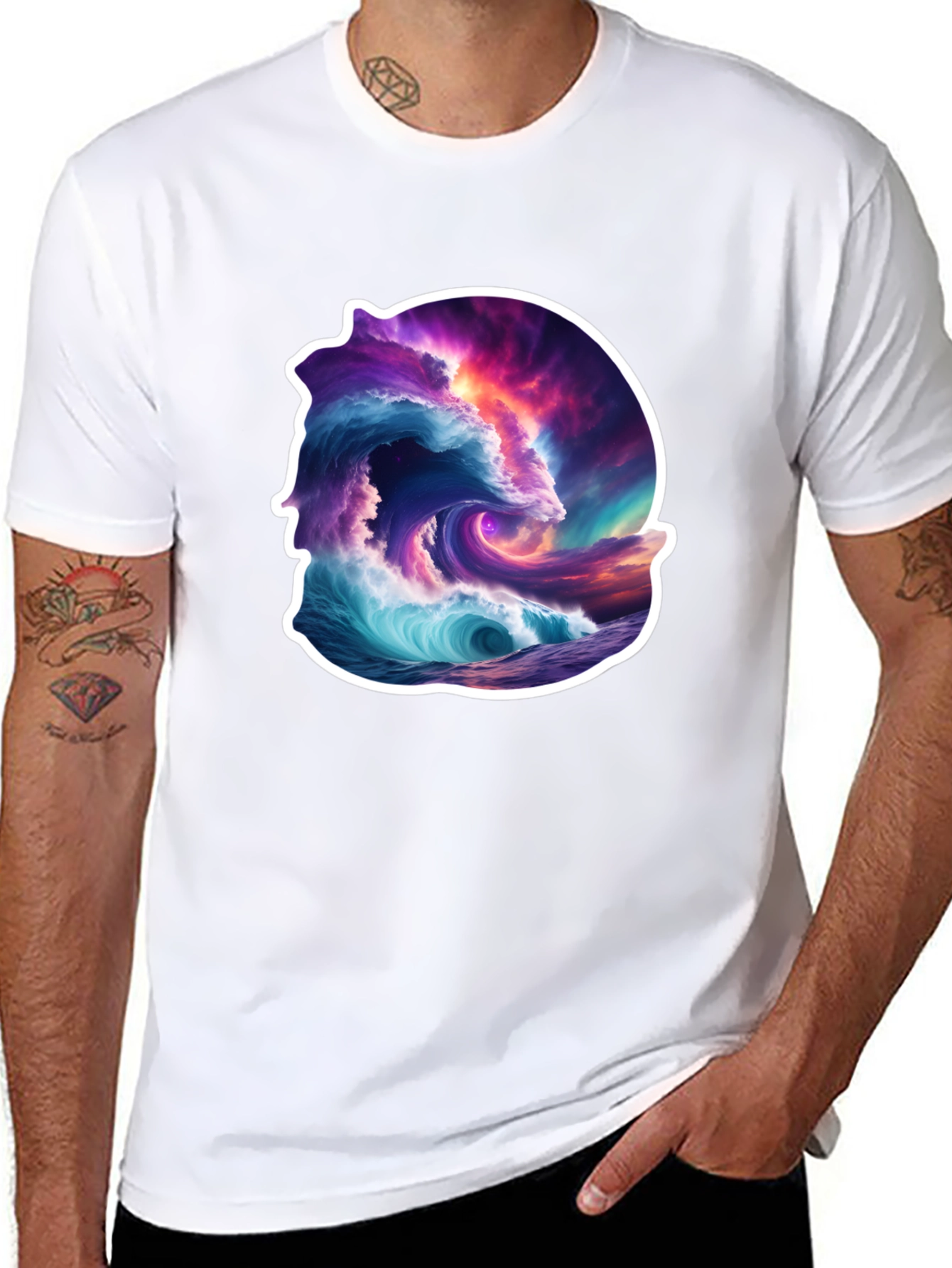 Ocean Wave Art Graphic Black T-Shirt
