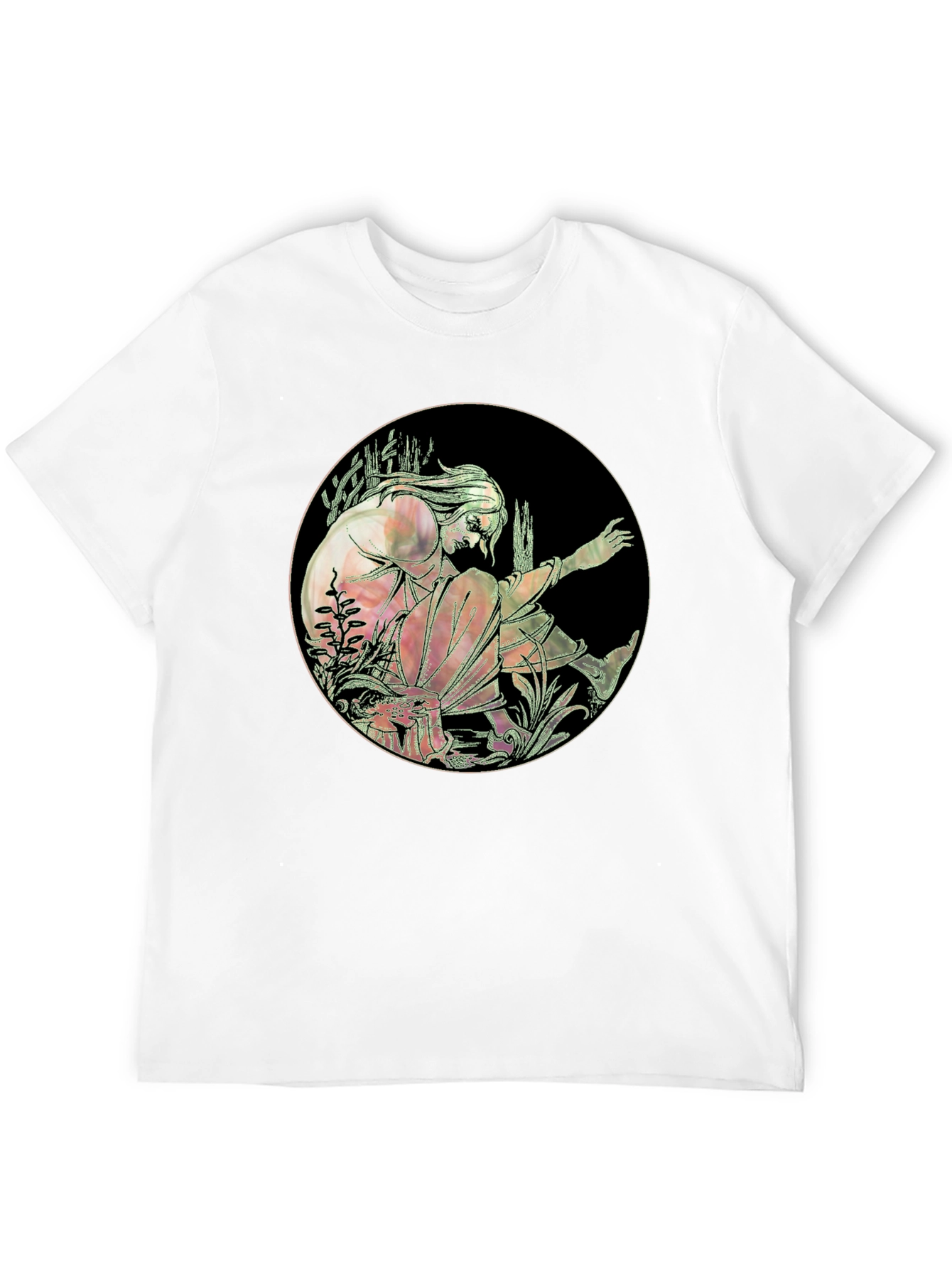 Art Nouveau Style Graphic Print Black T-Shirt