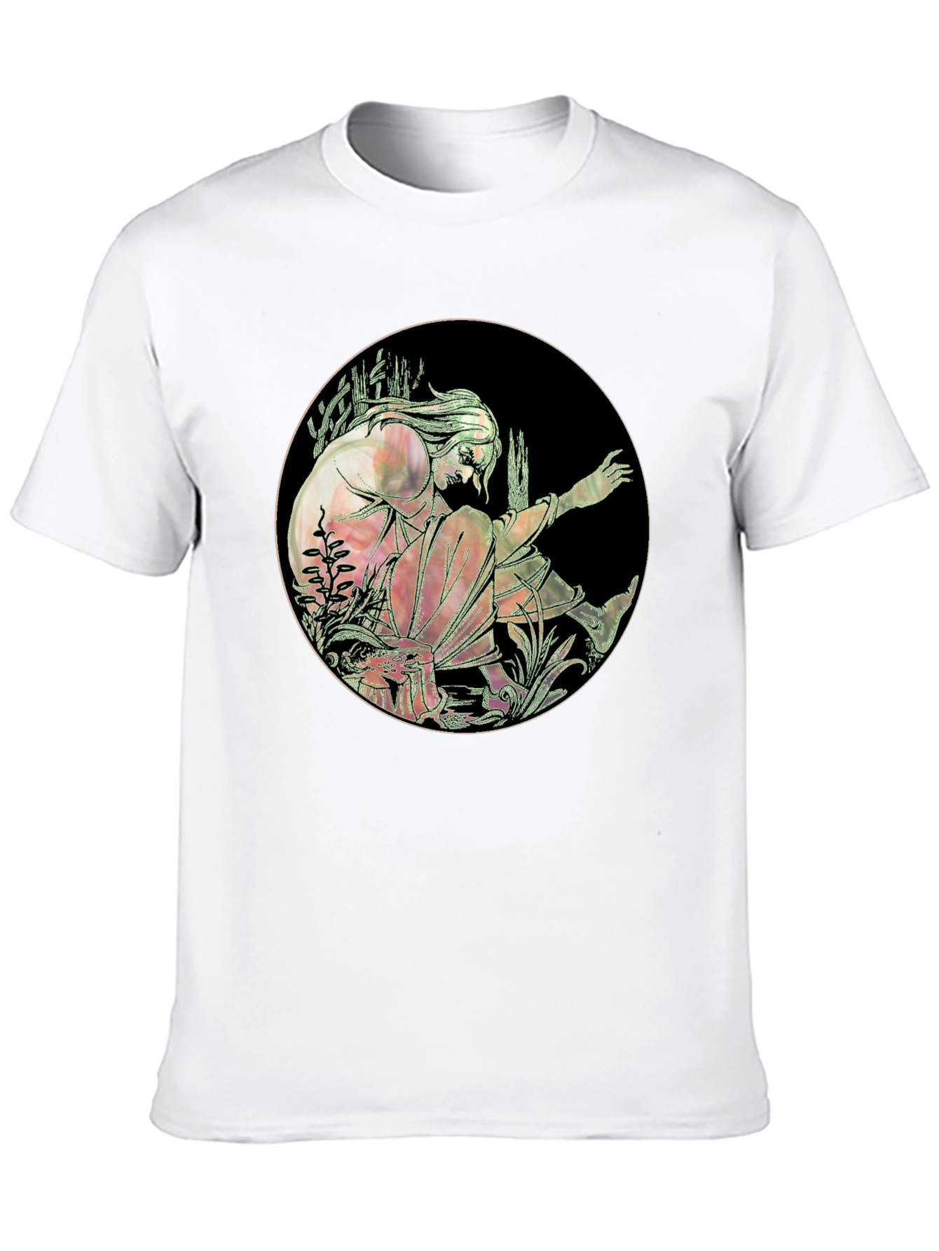 Art Nouveau Style Graphic Print Black T-Shirt