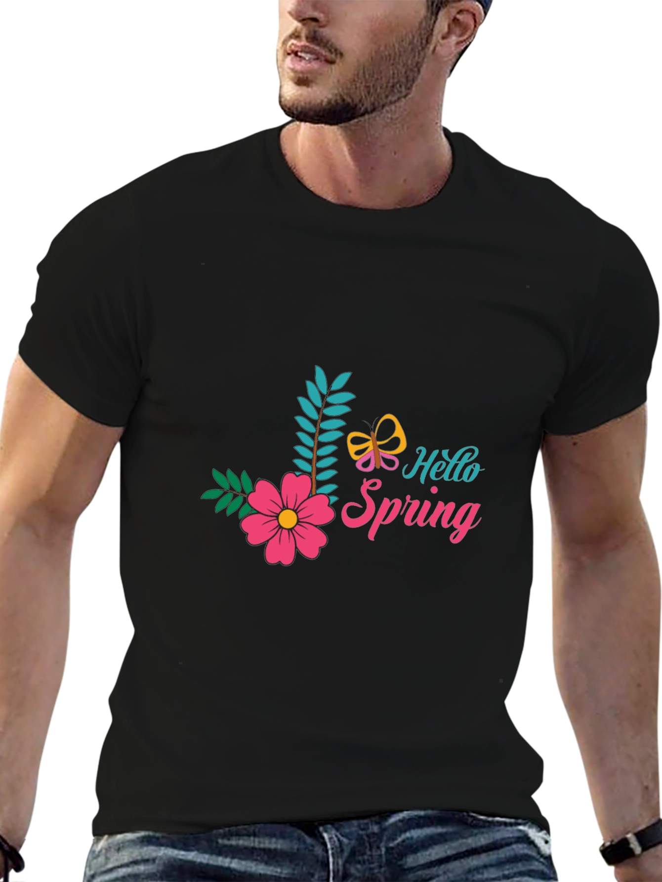 Hello Spring Black T-Shirt