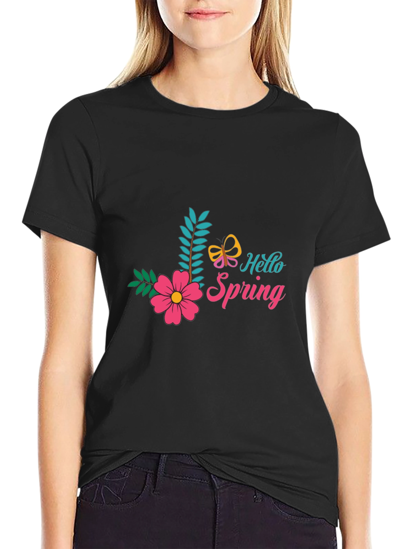 Hello Spring Black T-Shirt