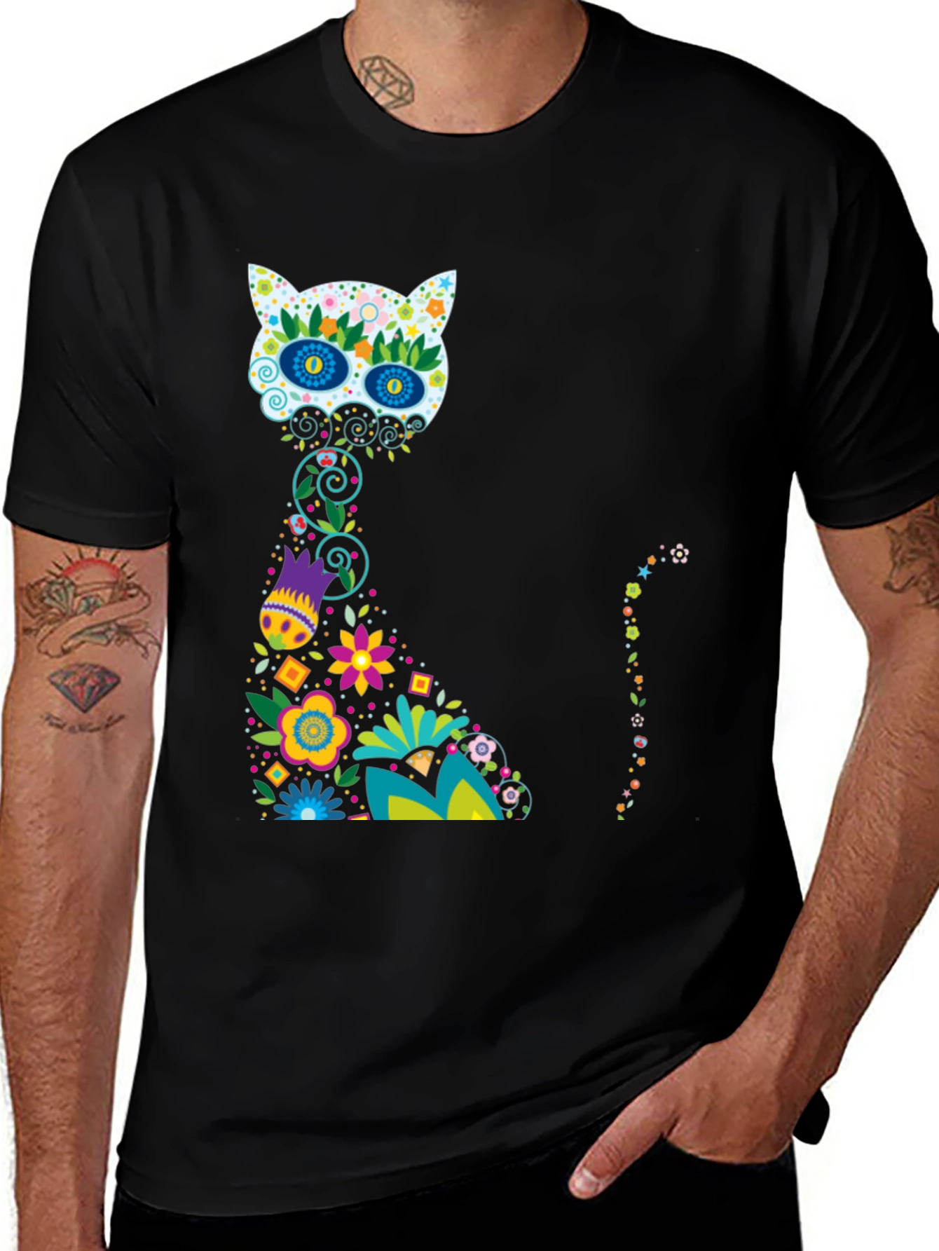 Sugar Skull Cat Black T-Shirt
