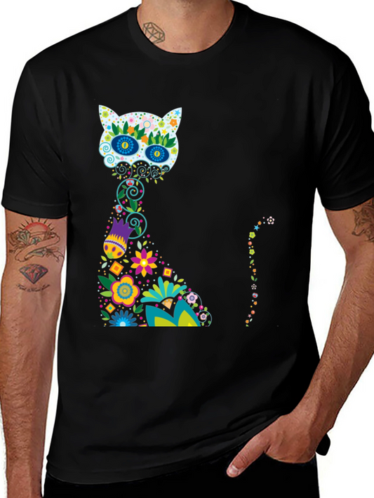 Sugar Skull Cat Black T-Shirt