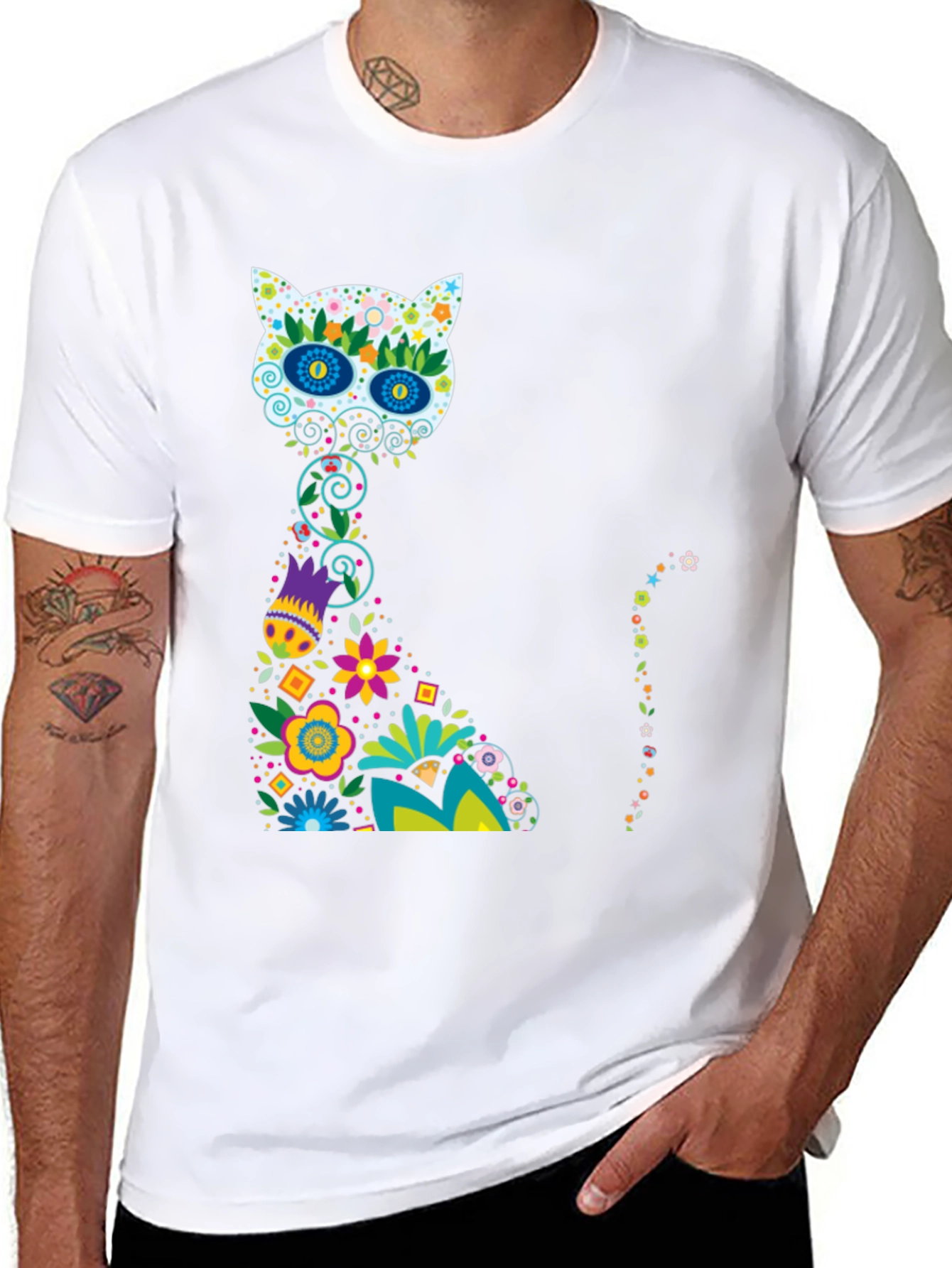 Sugar Skull Cat Black T-Shirt