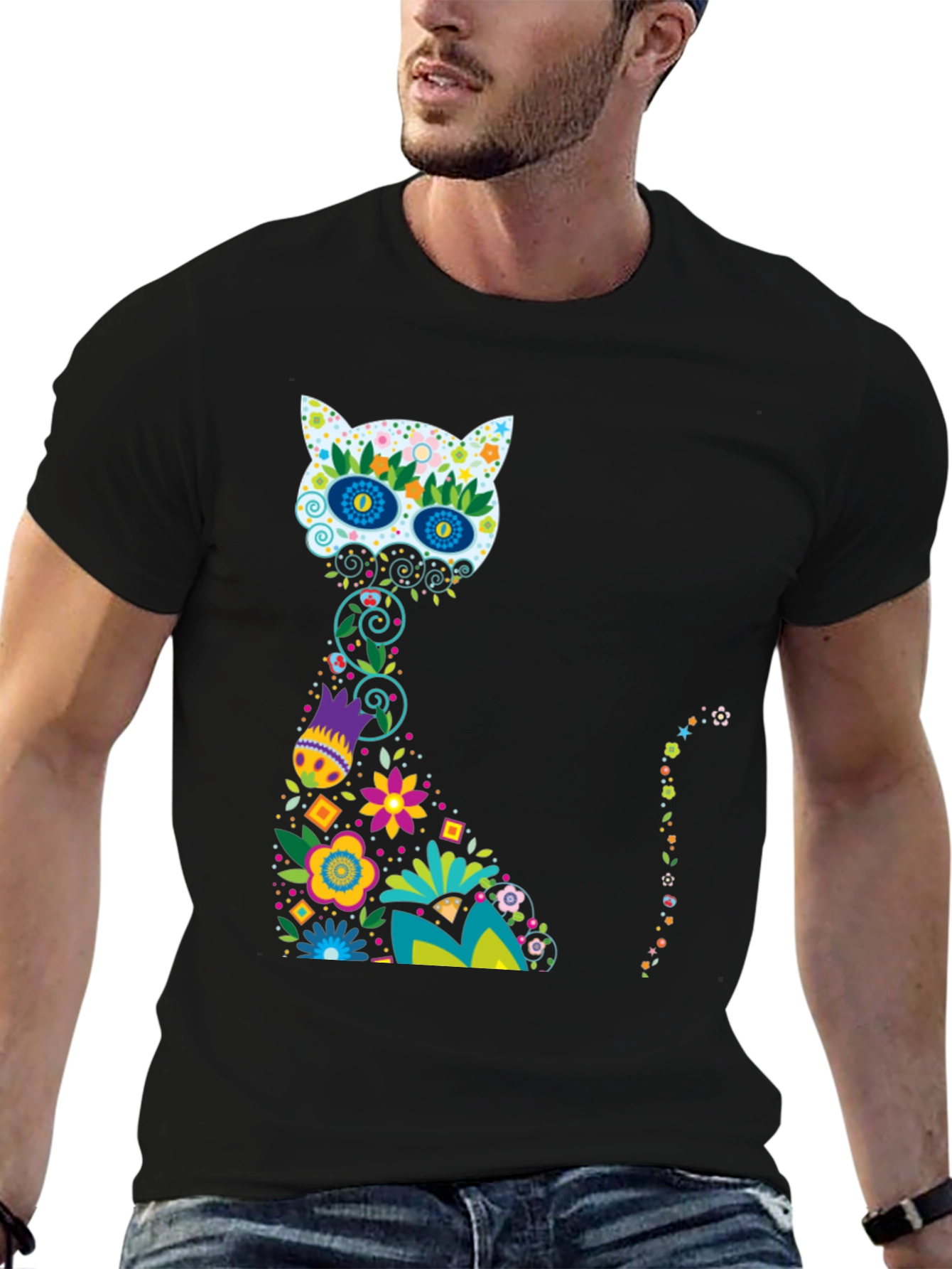Sugar Skull Cat Black T-Shirt