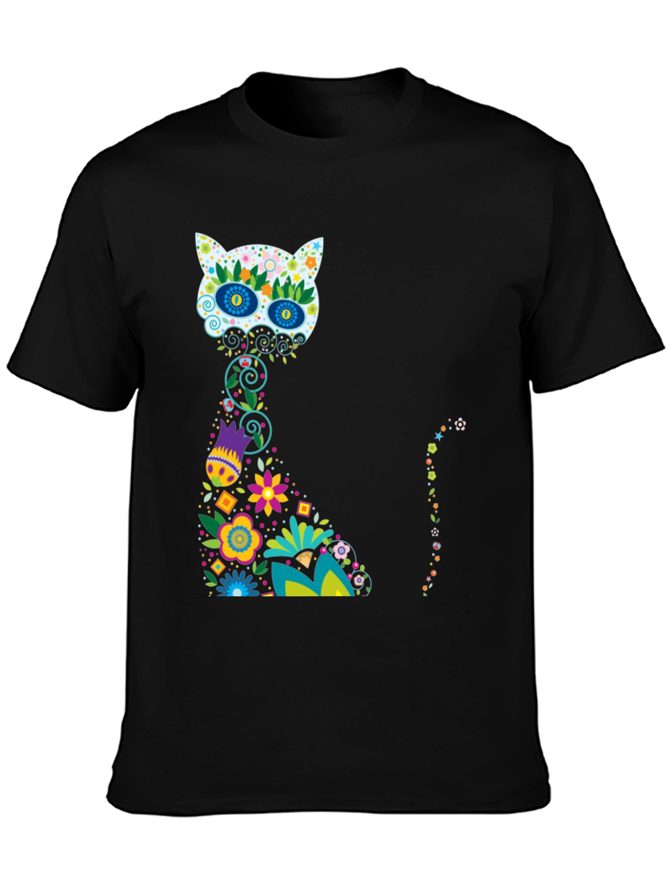 Sugar Skull Cat Black T-Shirt