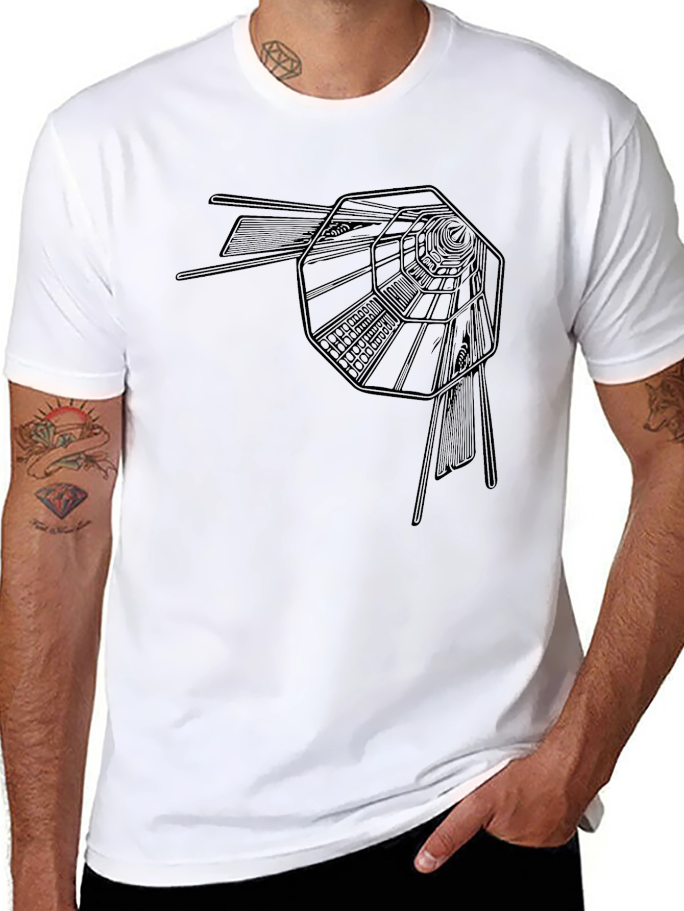 Mens Black Tee with Abstract Tunnel Print