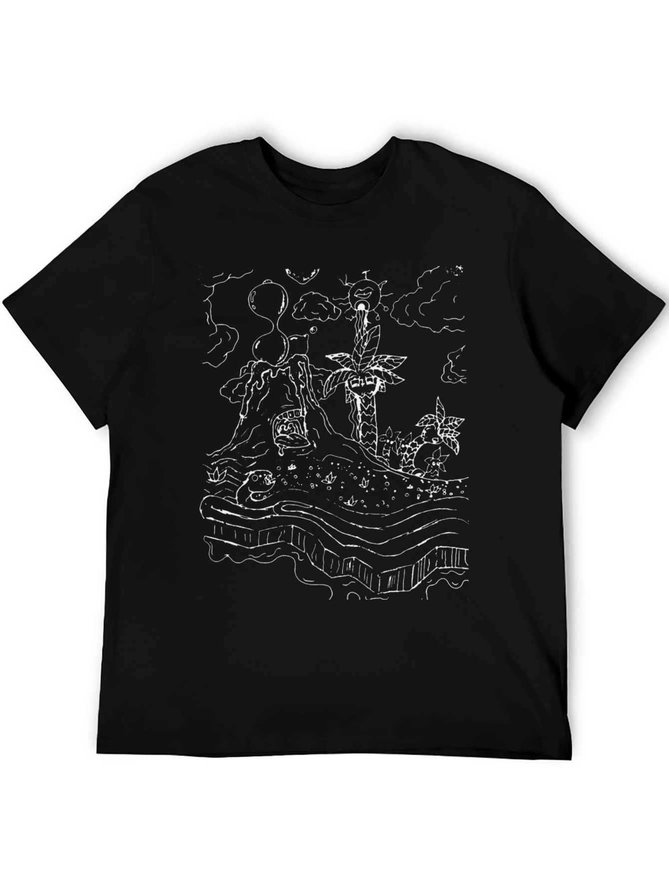 Unique Graphic Tee - Island Design - Black