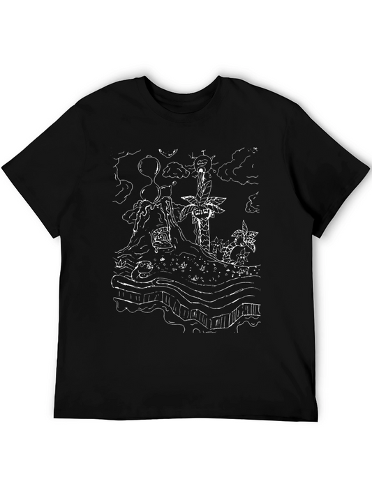 Unique Graphic Tee - Island Design - Black