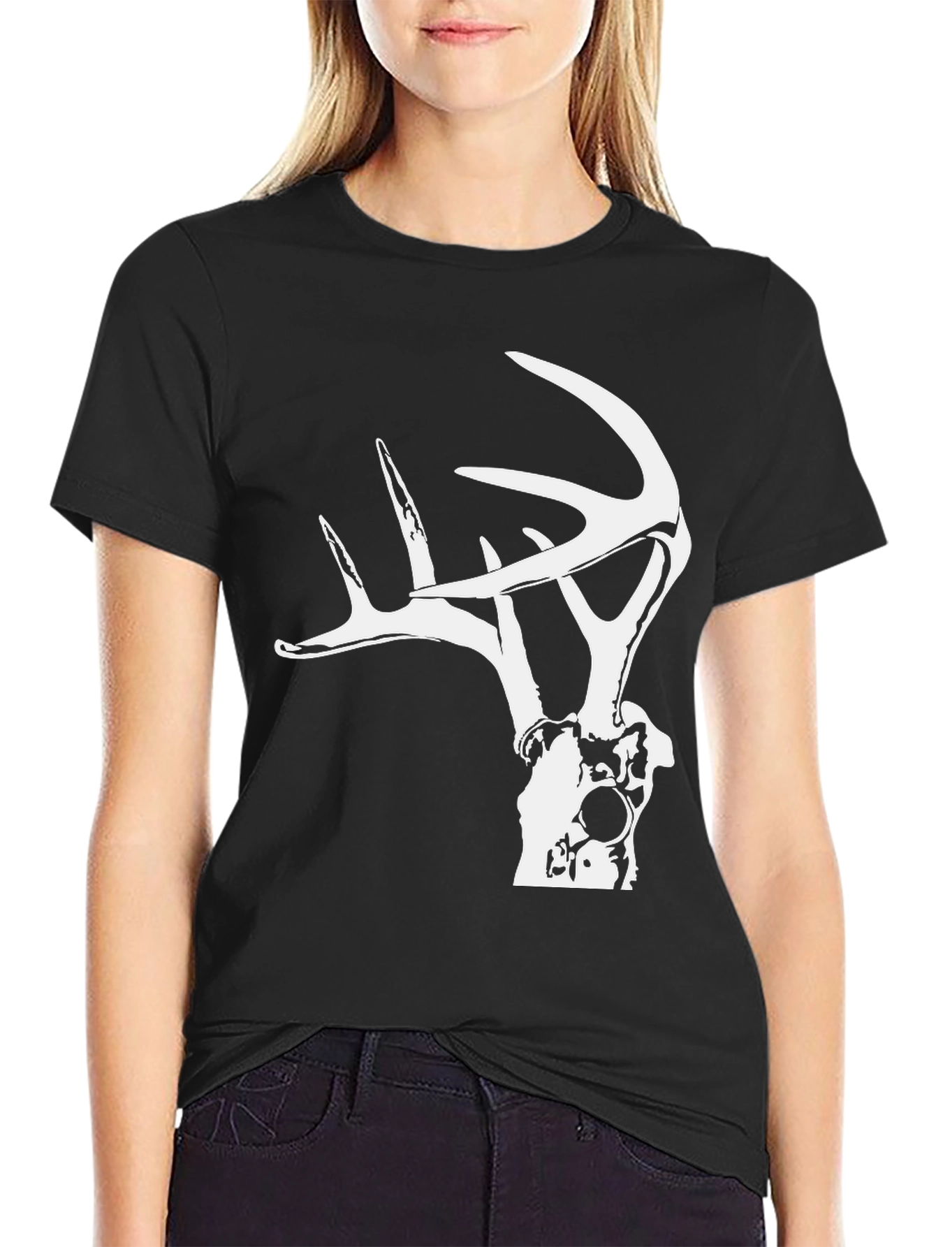 Black Deer Skull Graphic Tee - Hunting Shirt
