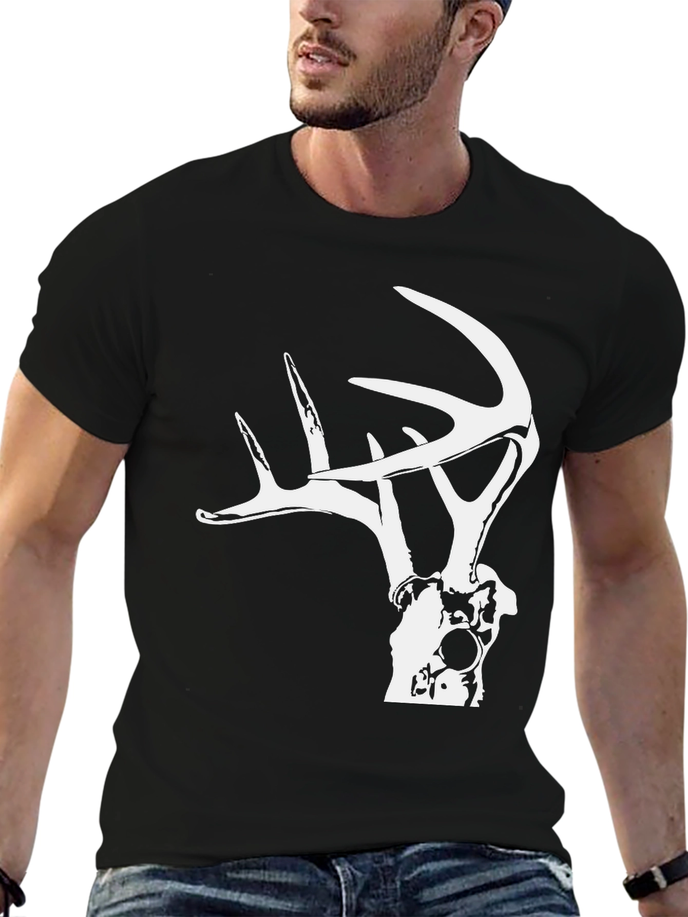 Black Deer Skull Graphic Tee - Hunting Shirt