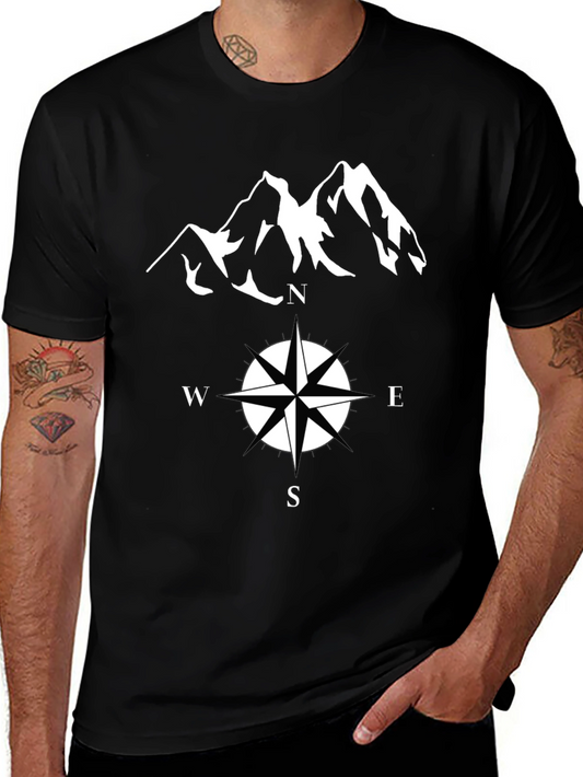 Adventure Bound T-Shirt - Compass & Mountain Graphic Tee