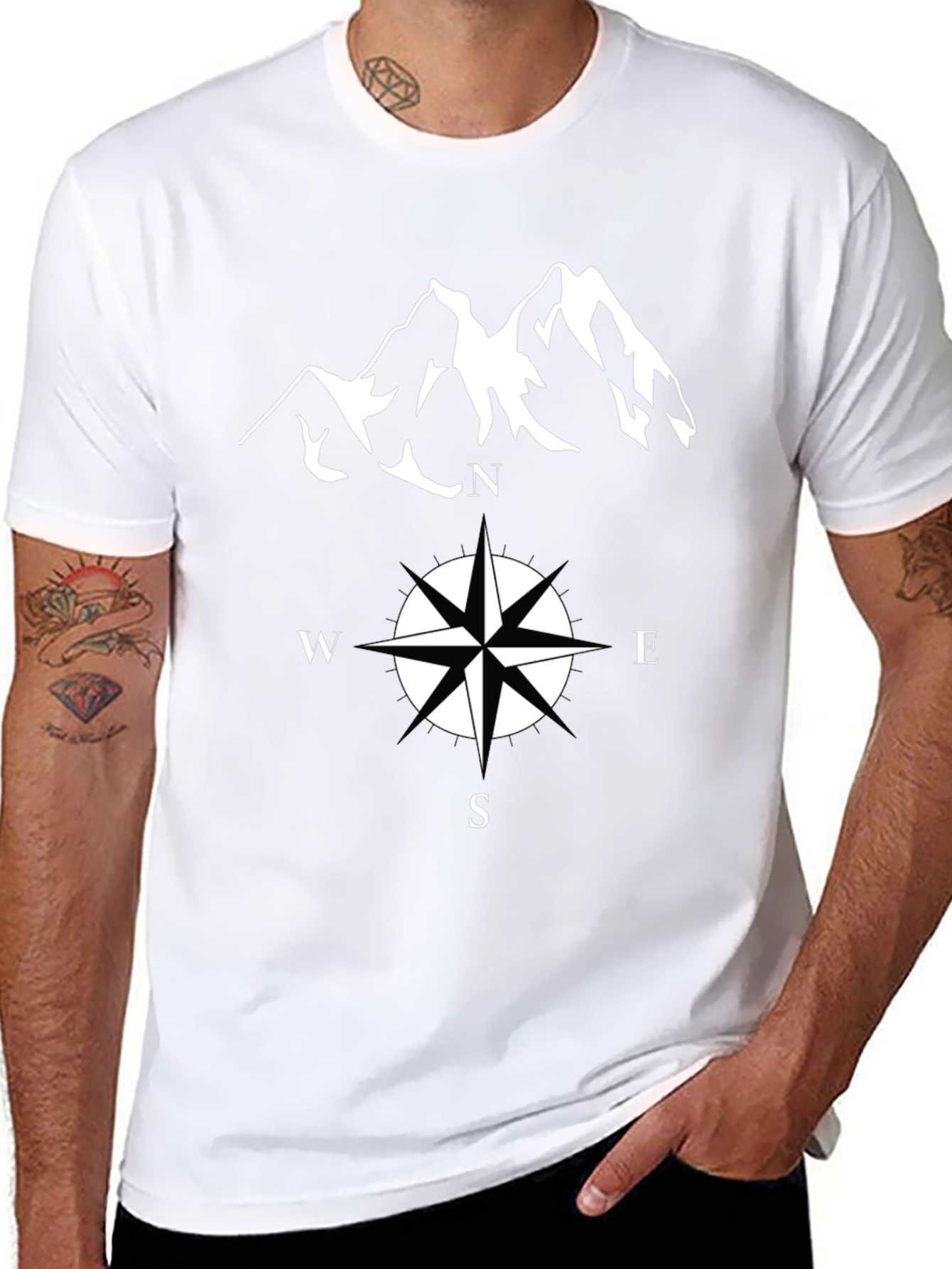 Adventure Bound T-Shirt - Compass & Mountain Graphic Tee