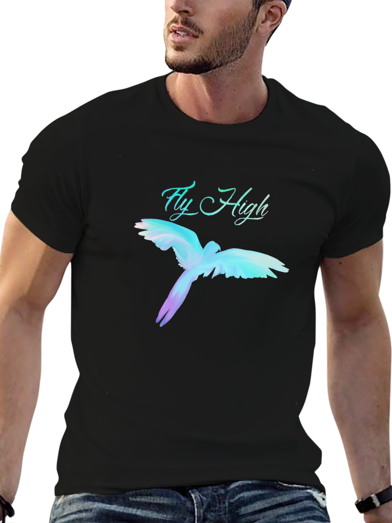 Fly High Parrot Graphic Black T-Shirt