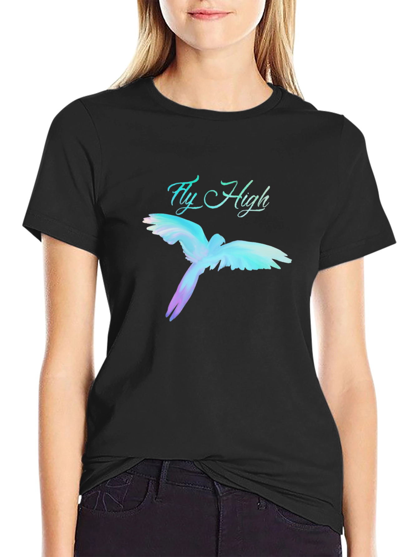 Fly High Parrot Graphic Black T-Shirt