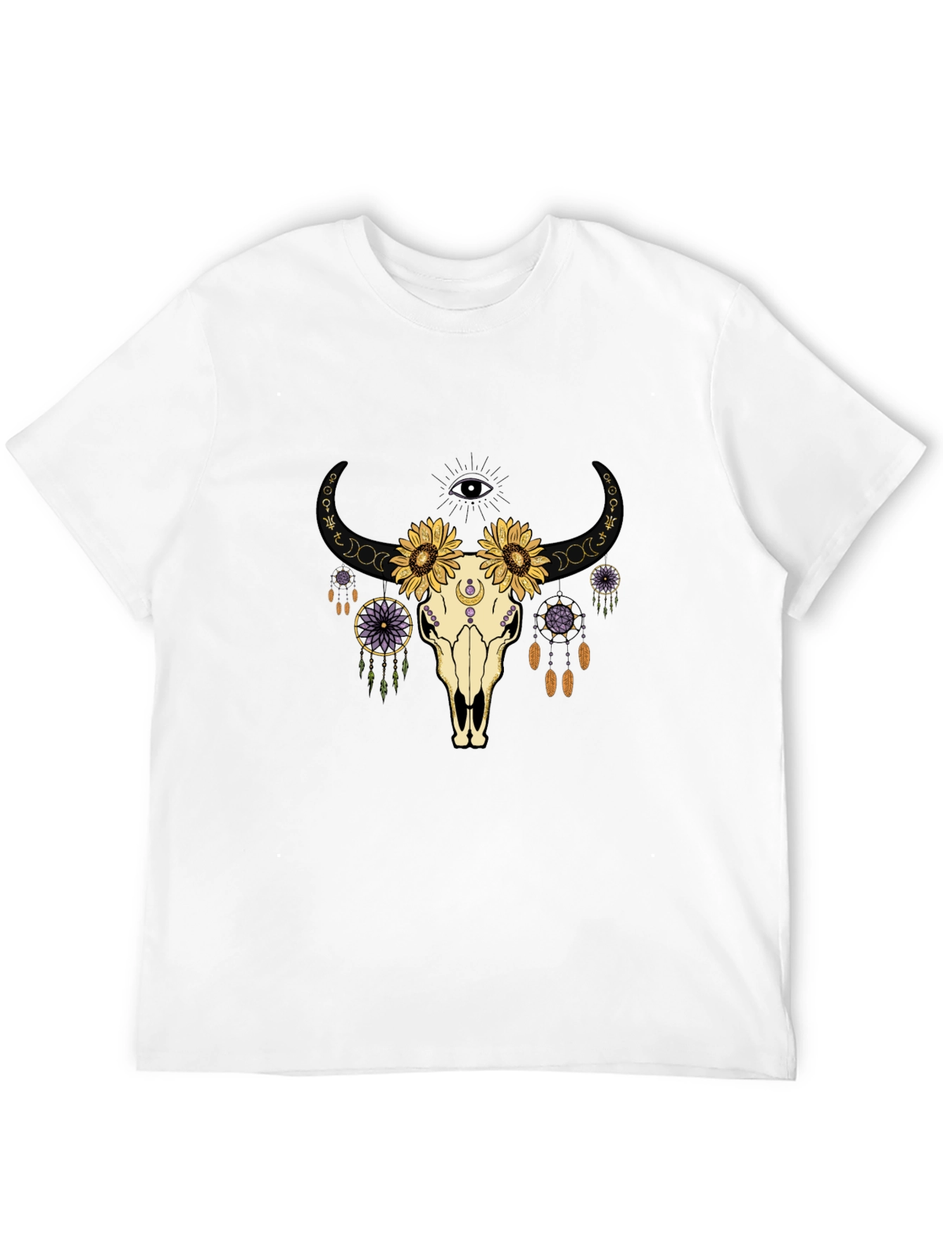 Boho Skull Graphic Tee - Black Cotton