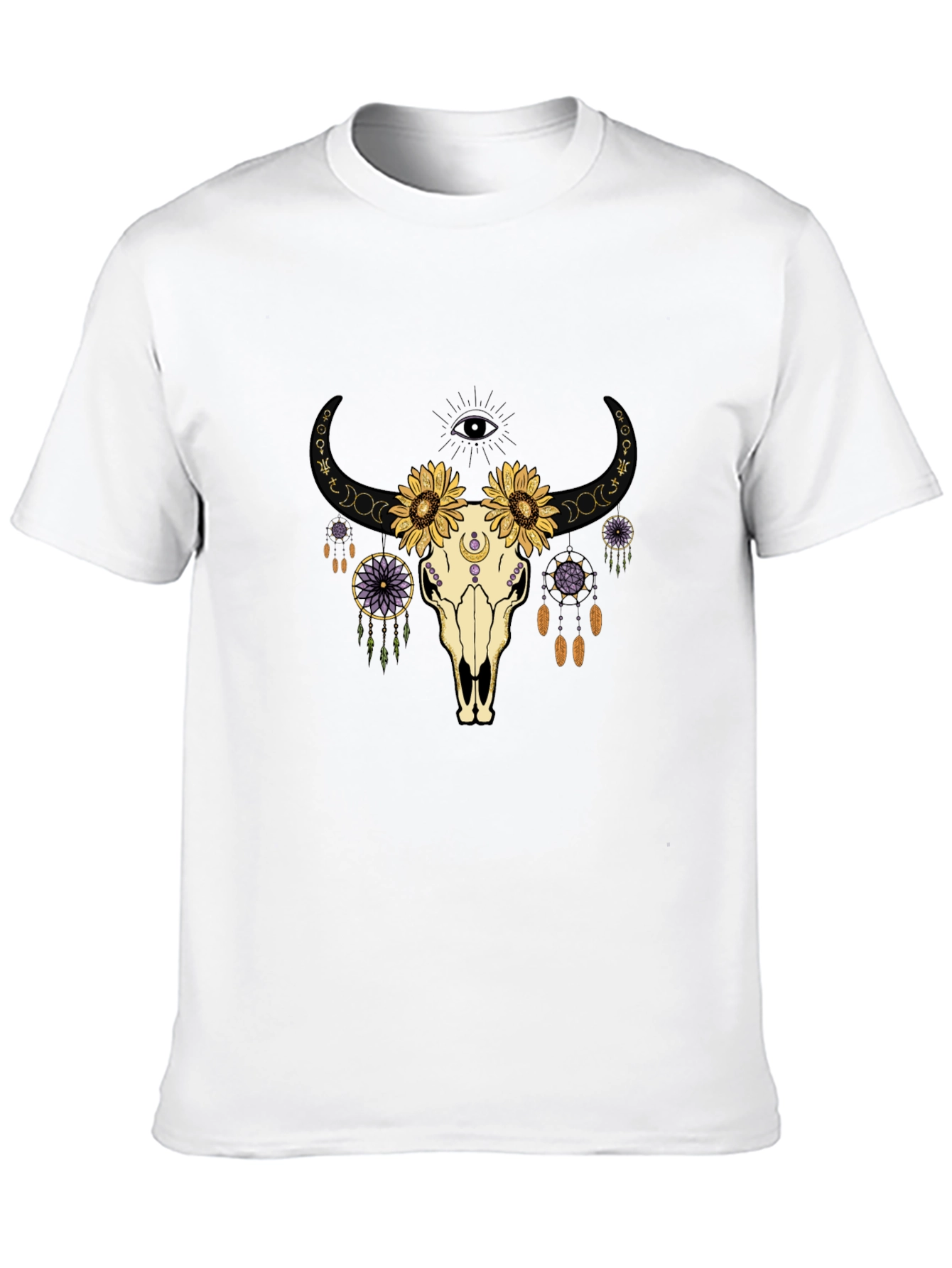 Boho Skull Graphic Tee - Black Cotton