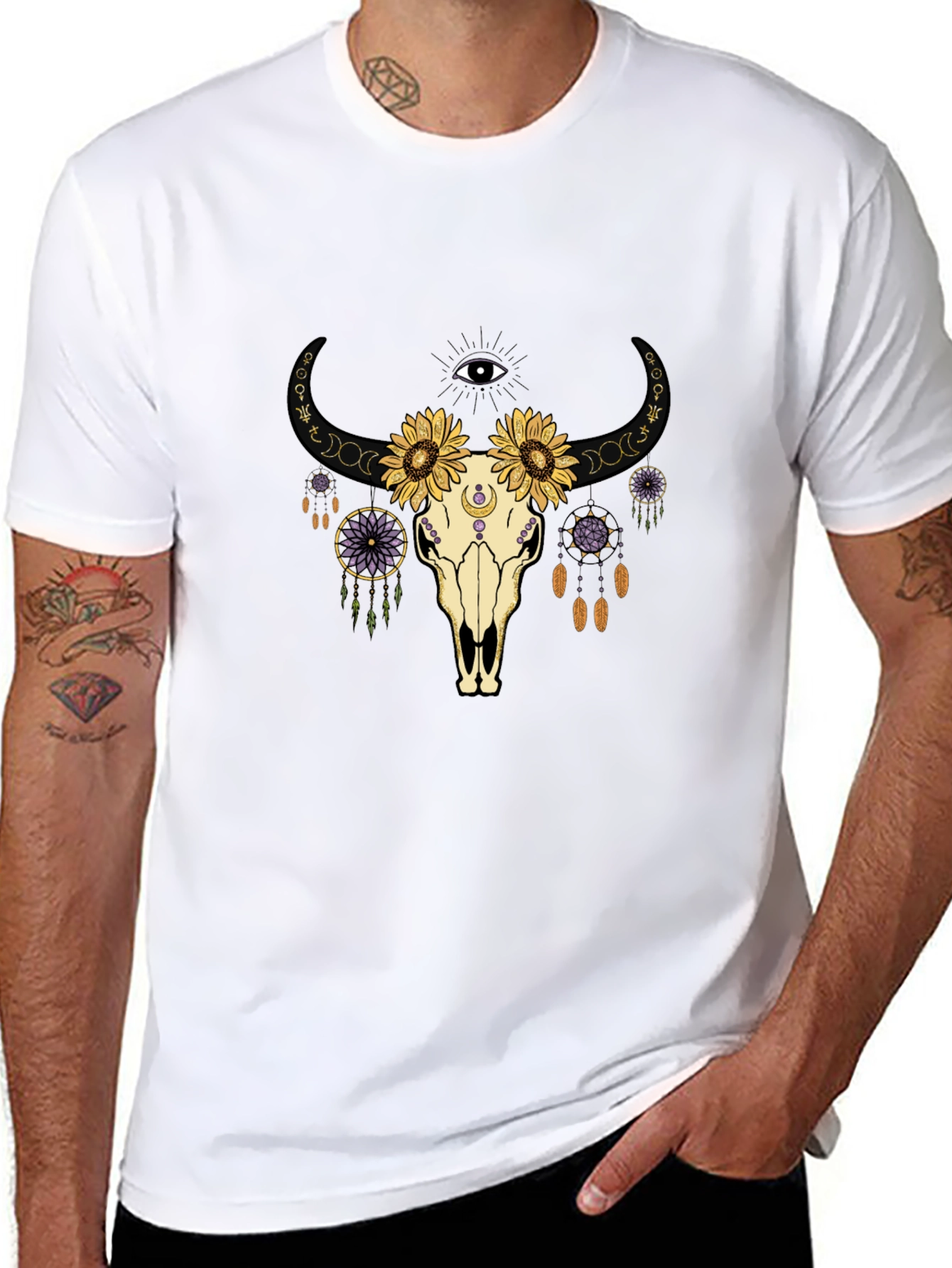 Boho Skull Graphic Tee - Black Cotton