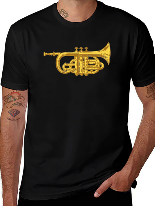 Black T-Shirt with Golden Trumpet Graphic