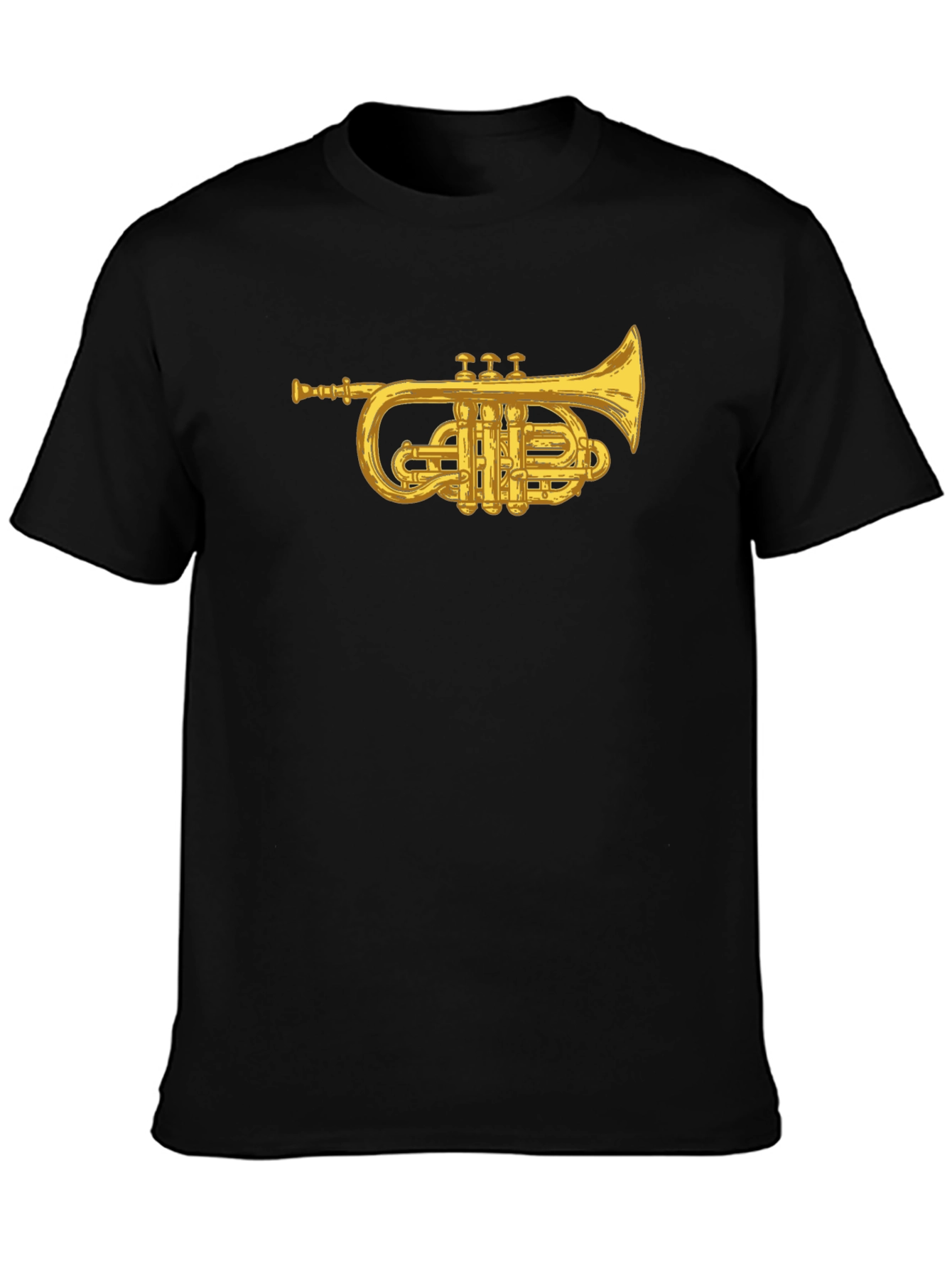 Black T-Shirt with Golden Trumpet Graphic