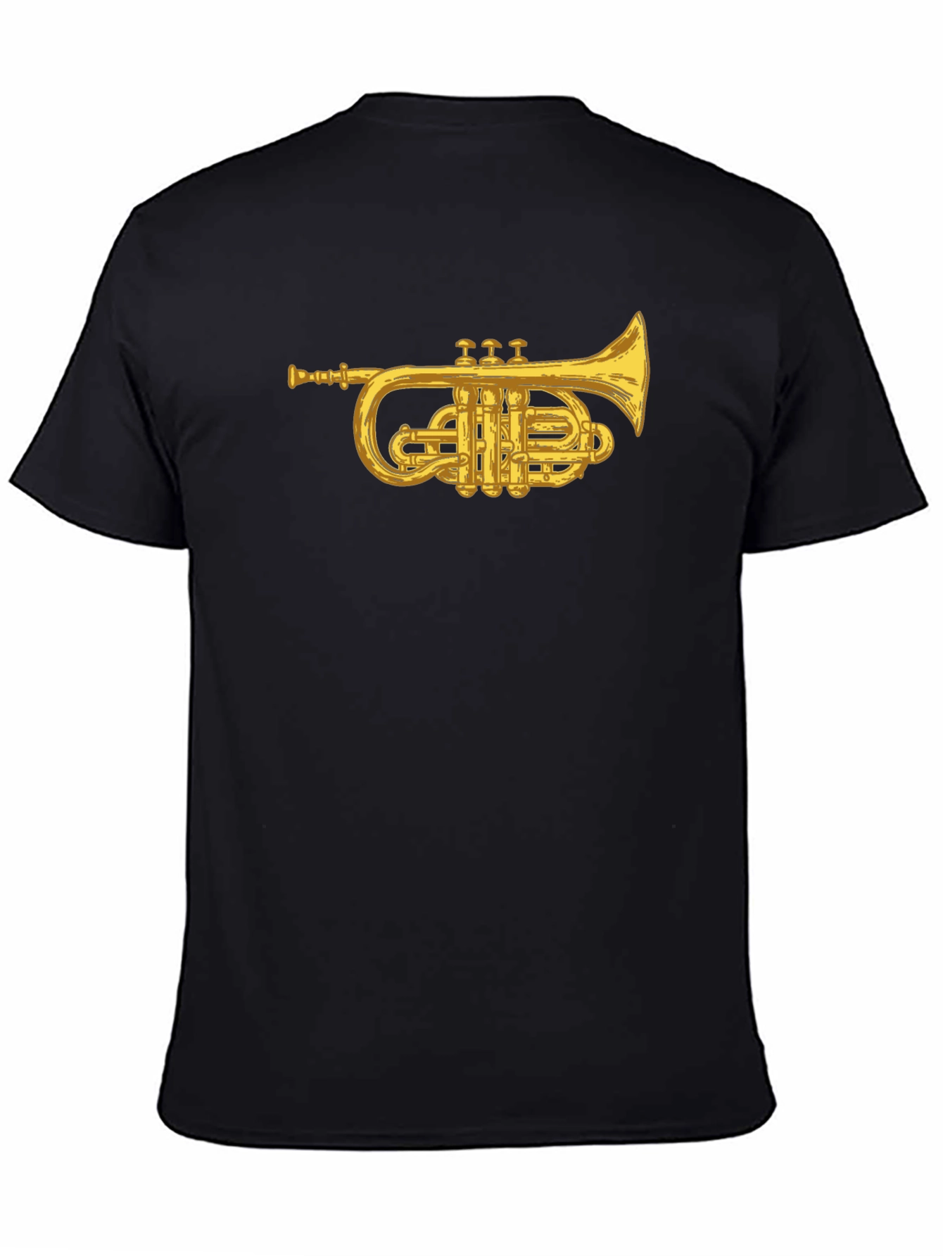 Black T-Shirt with Golden Trumpet Graphic