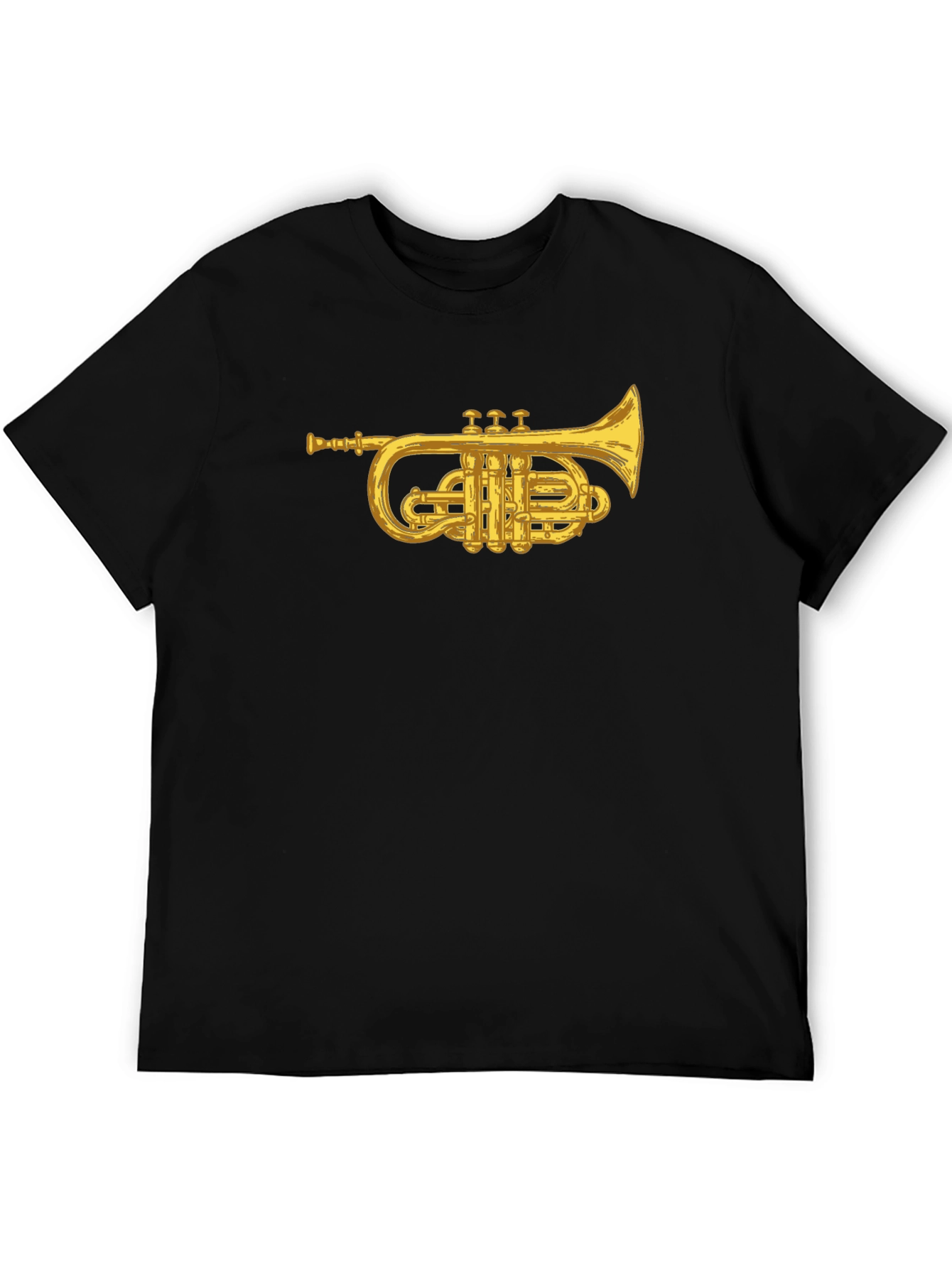 Black T-Shirt with Golden Trumpet Graphic