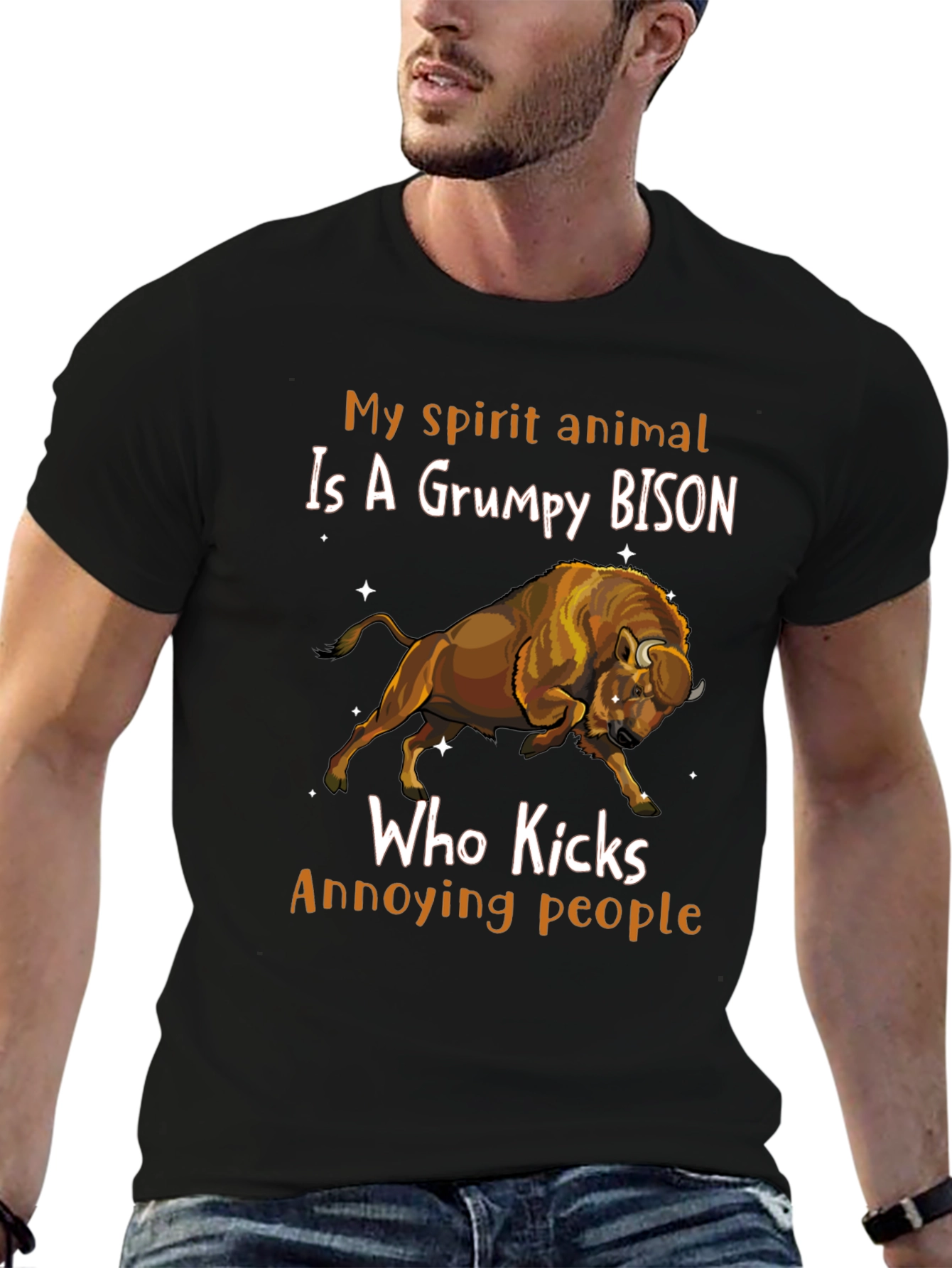 Grumpy Bison T-Shirt - Spirit Animal Humor Tee