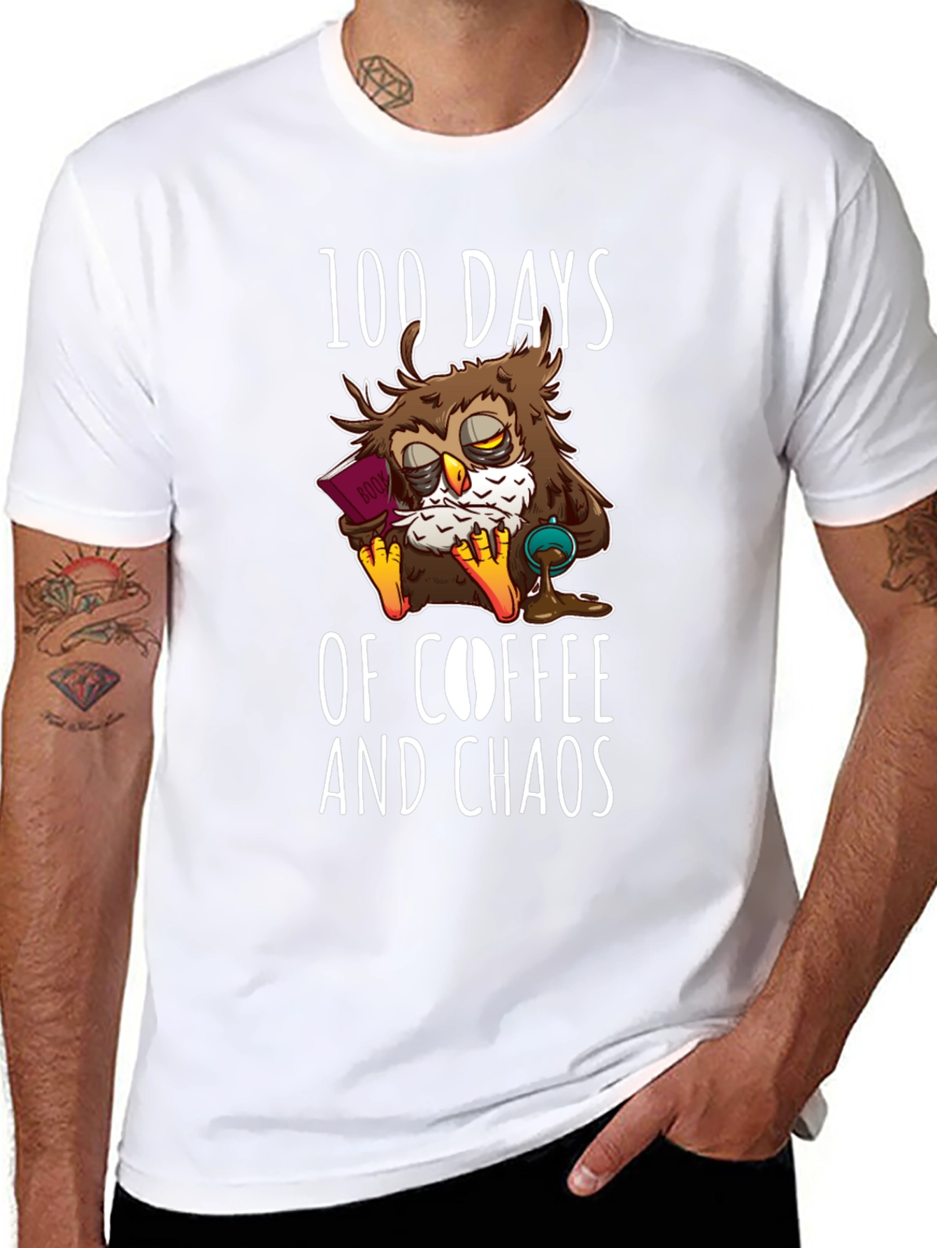 100 Days Coffee Chaos Owl T-Shirt