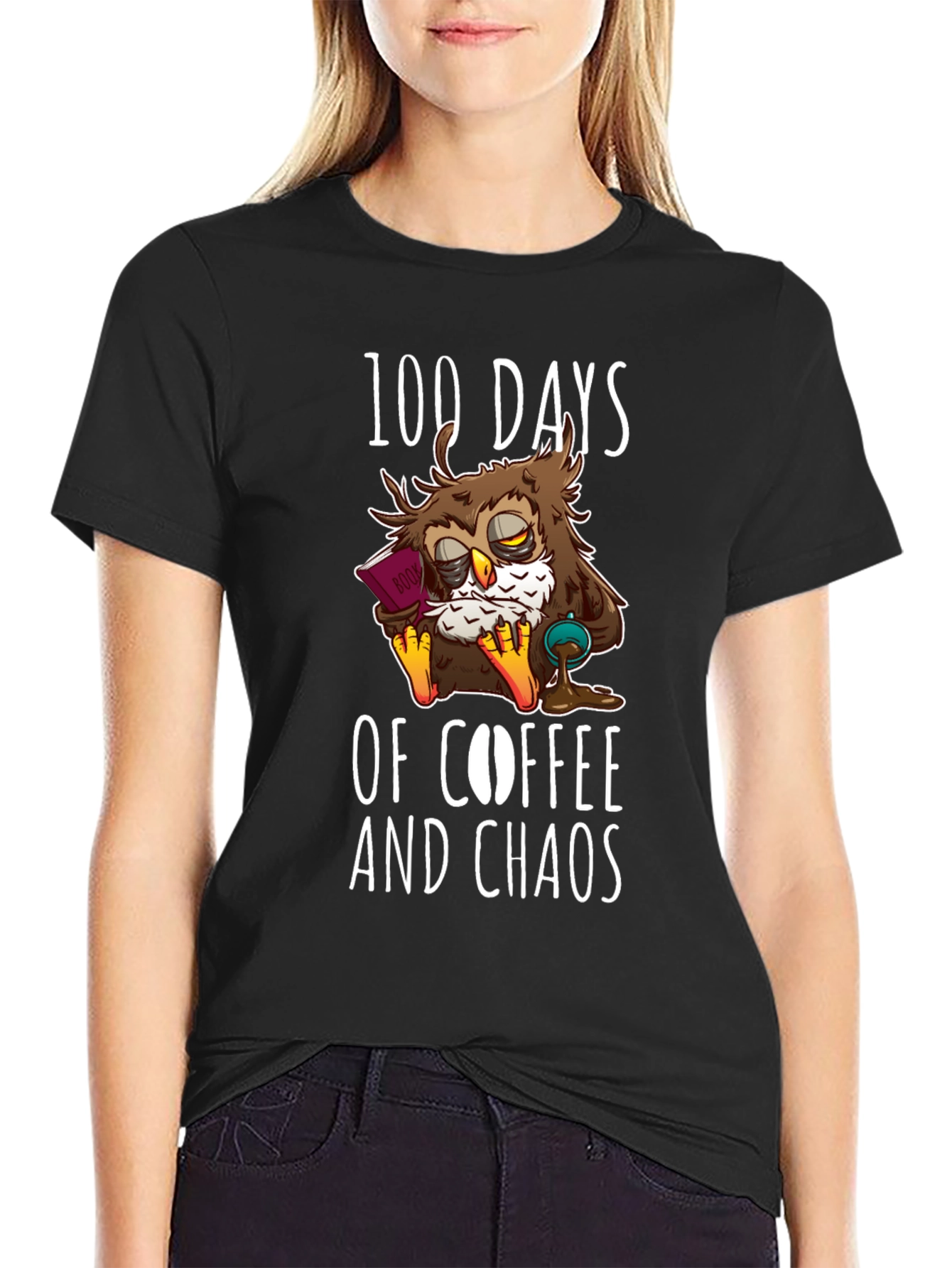 100 Days Coffee Chaos Owl T-Shirt
