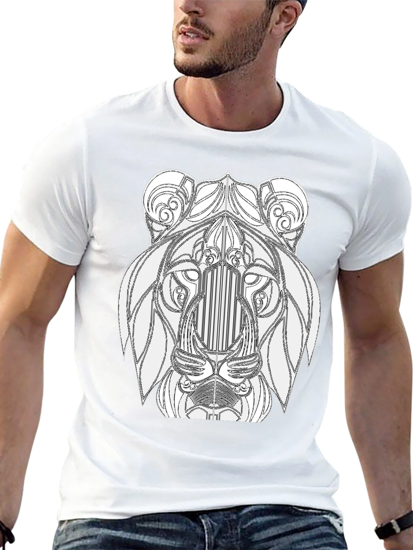 Lion Art Graphic Print Black T-Shirt