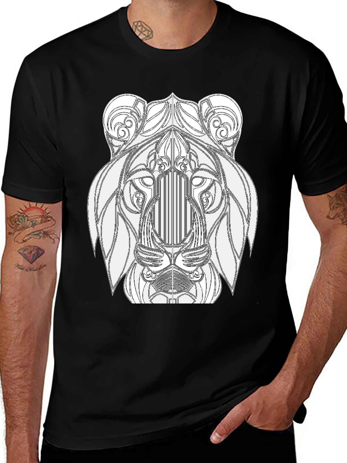 Lion Art Graphic Print Black T-Shirt